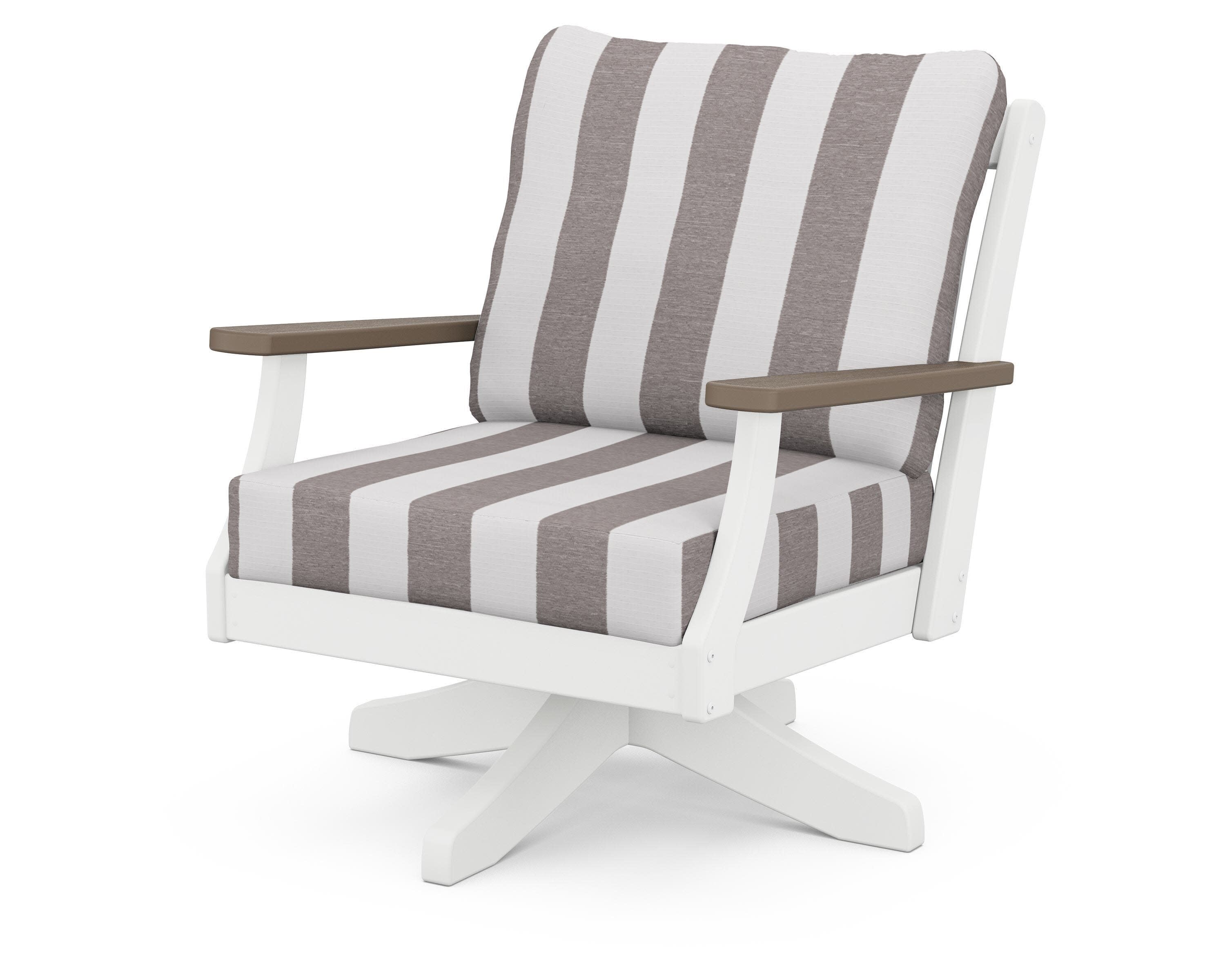 Braxton Deep Seating Swivel Chair in White / Kona / Cabana Stripe Grey Mist