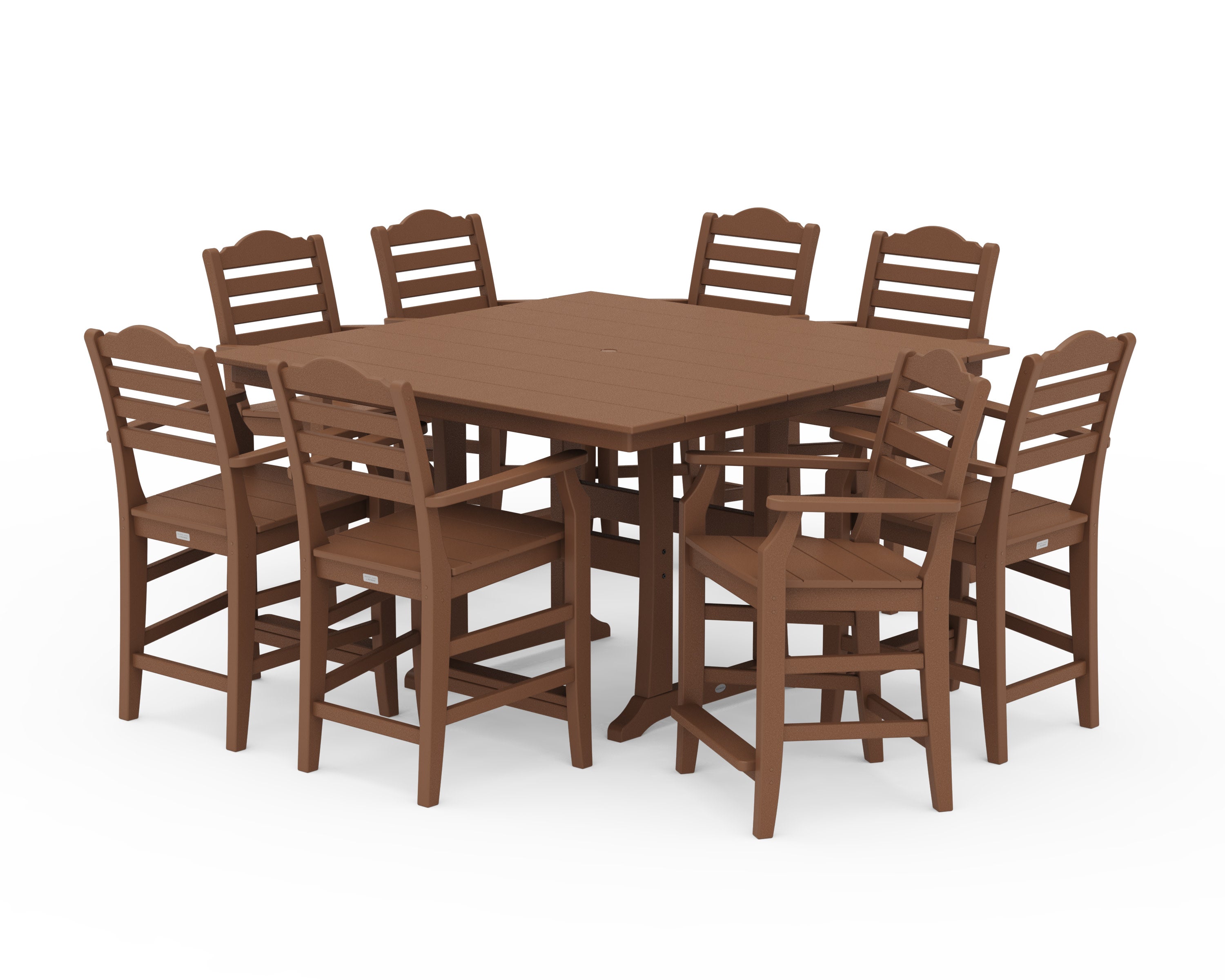 Savannah 9-Piece Square Farmhouse Counter Set with Trestle Legs in Teak