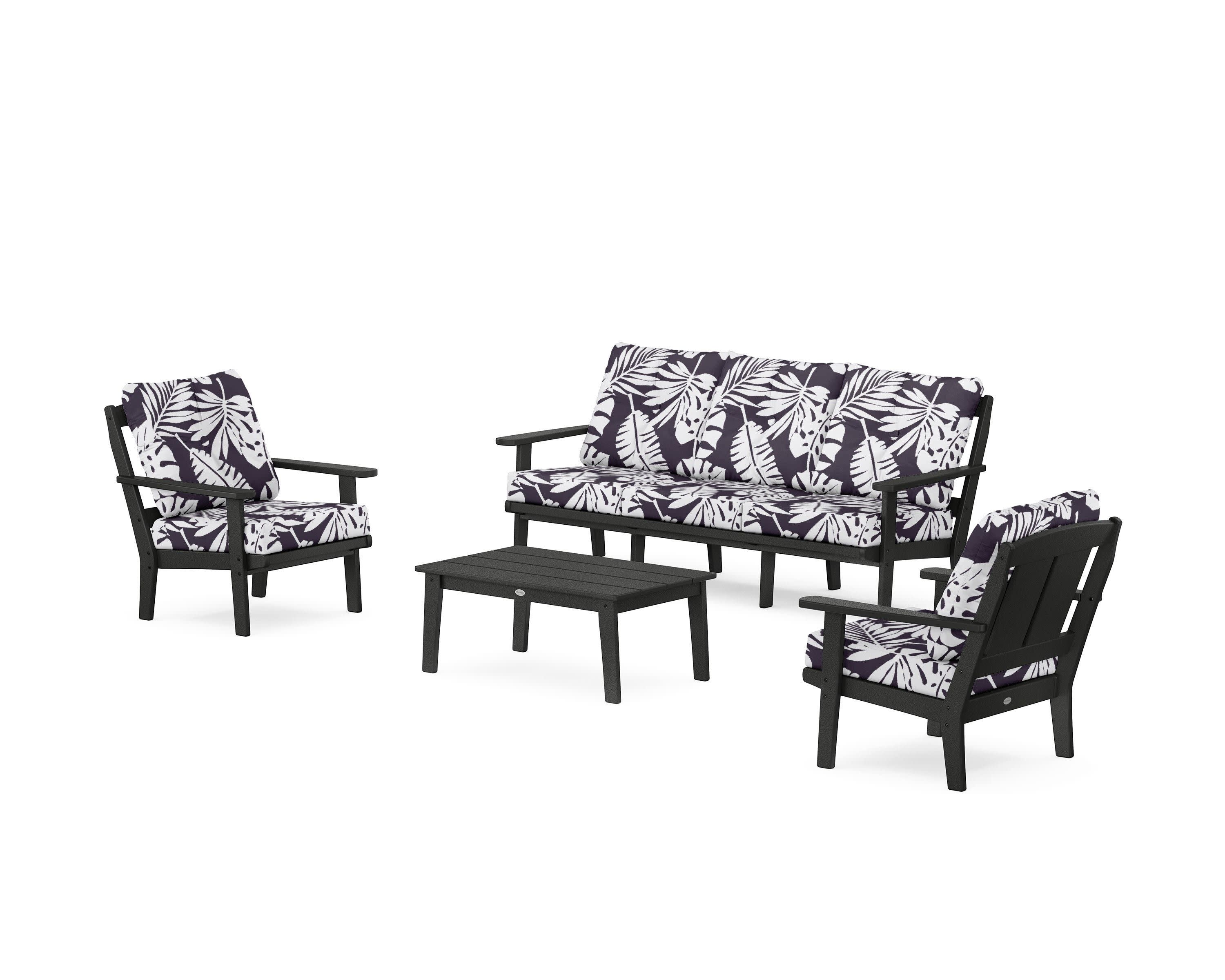 Mission 4-Piece Deep Seating Set with Sofa in Black / Leaf Navy