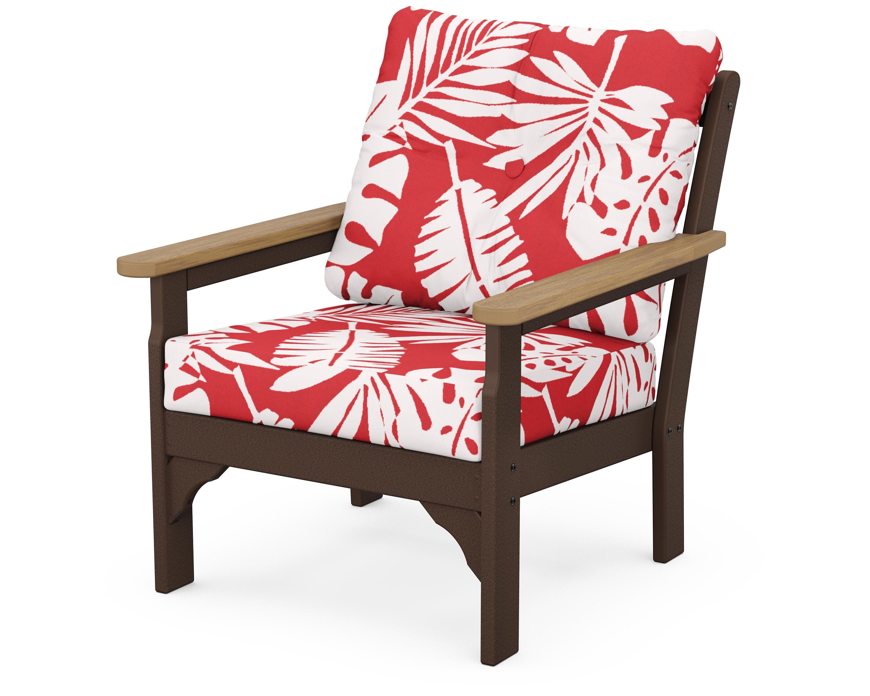 Vineyard Deep Seating Chair in Mahogany / Natural / Leaf Crimson