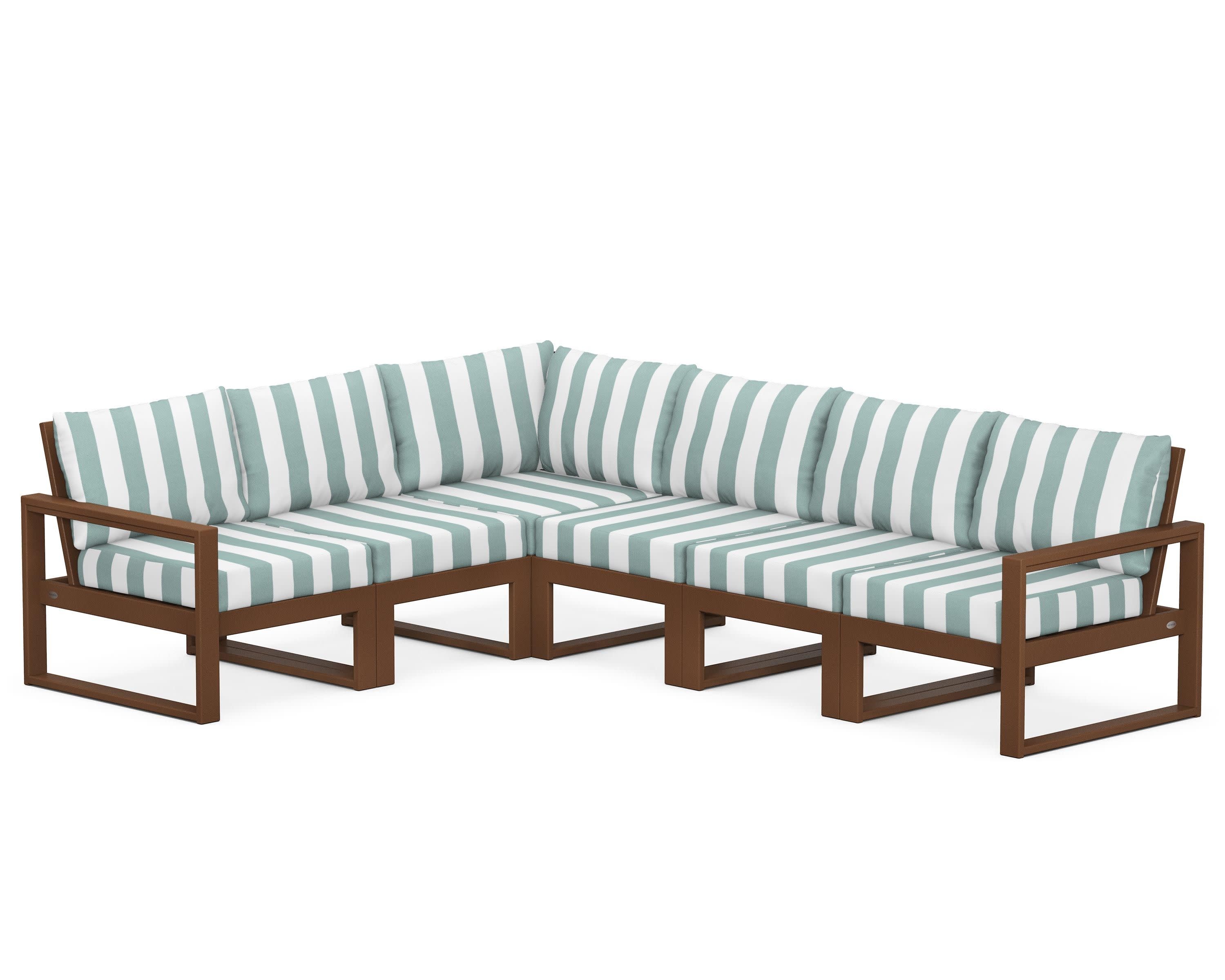 EDGE 6-Piece Modular Deep Seating Set in Teak / Cabana Stripe Glacier Spa
