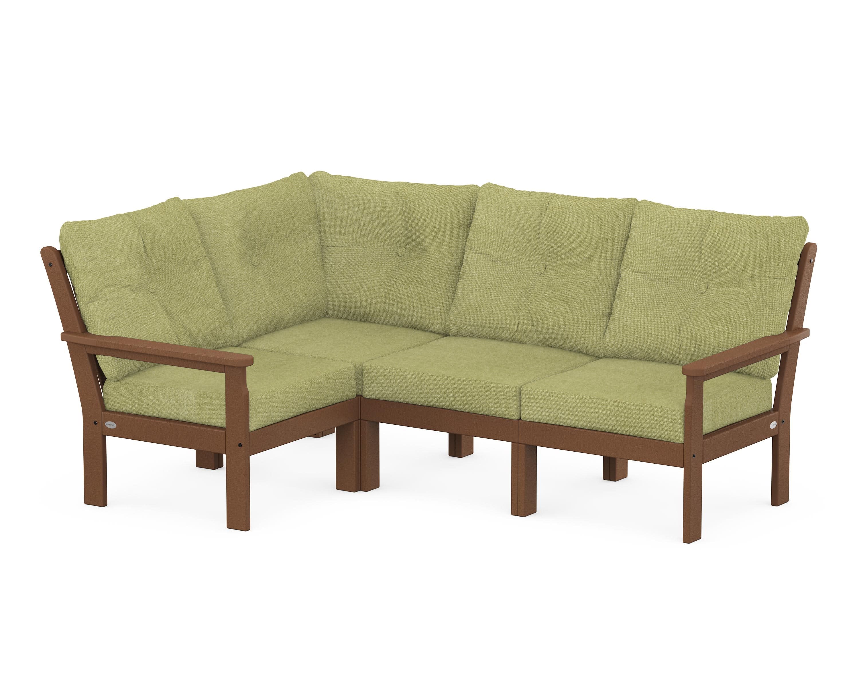 Vineyard 4-Piece Sectional in Teak / Chartreuse Boucle