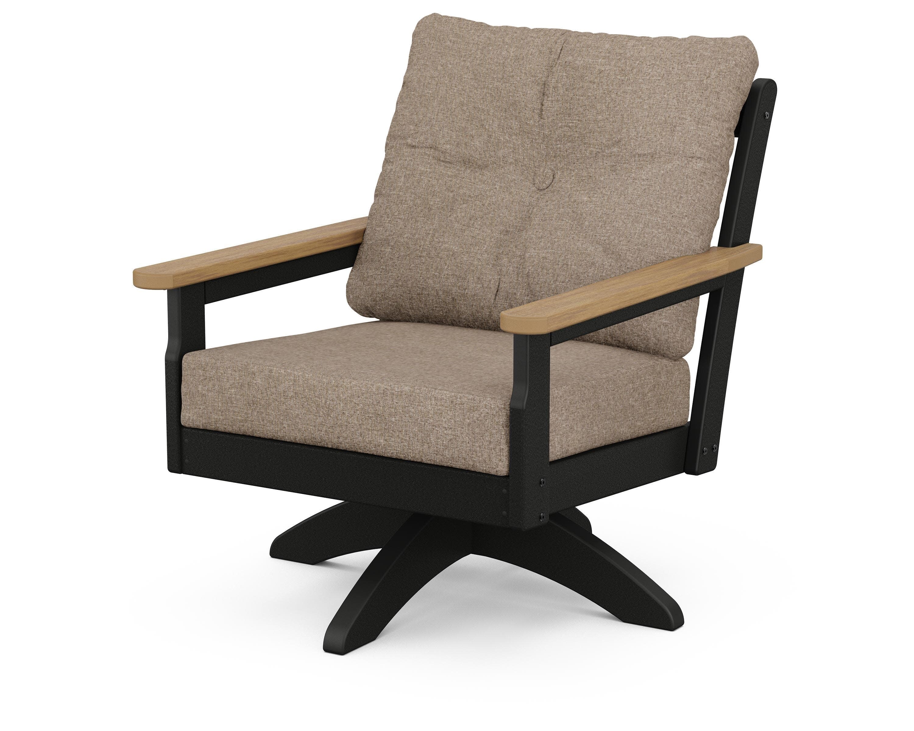 Vineyard Deep Seating Swivel Chair in Black / Natural / Spiced Burlap