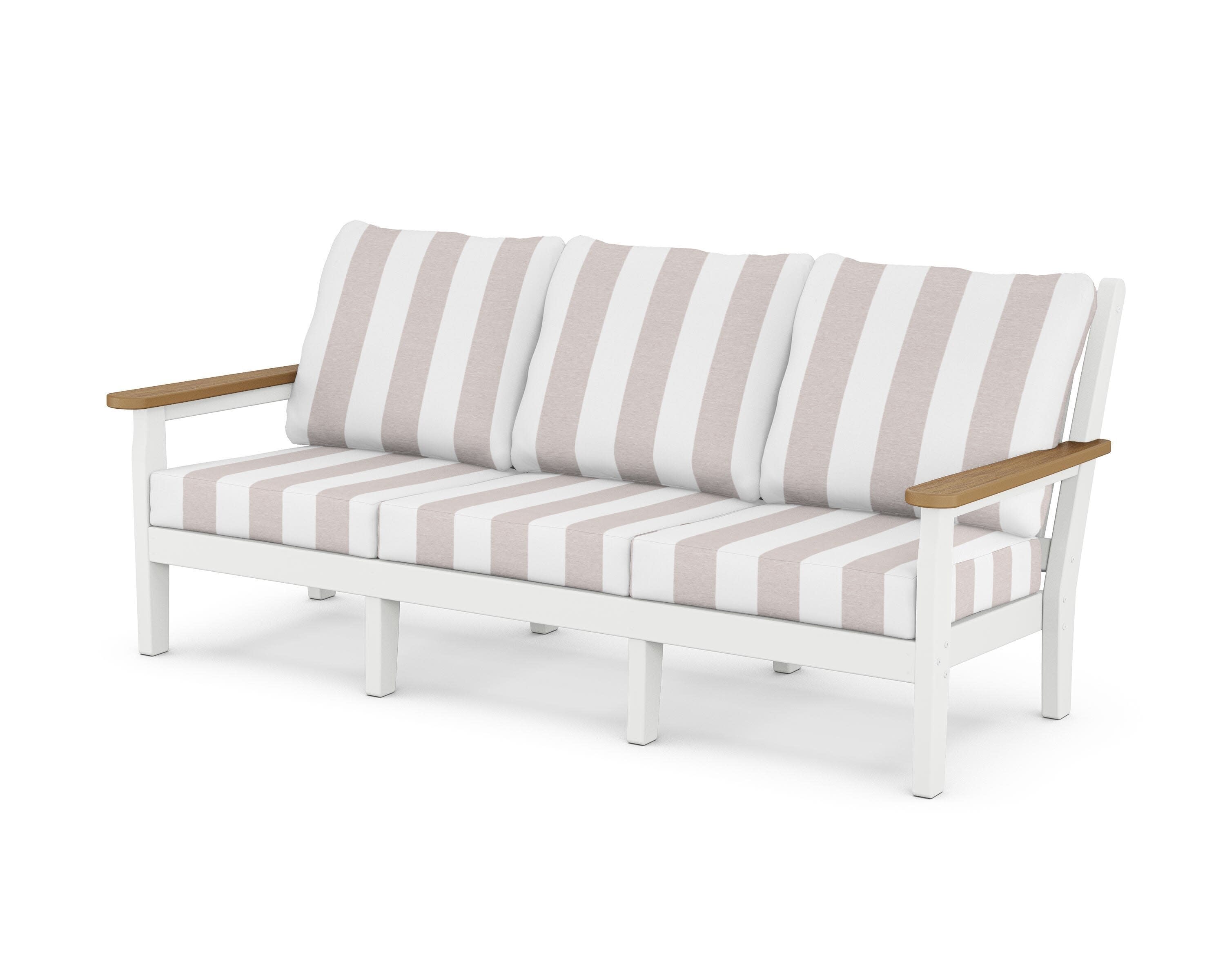 Chippendale Deep Seating Sofa in White / Natural / Cabana Stripe Dune Burlap