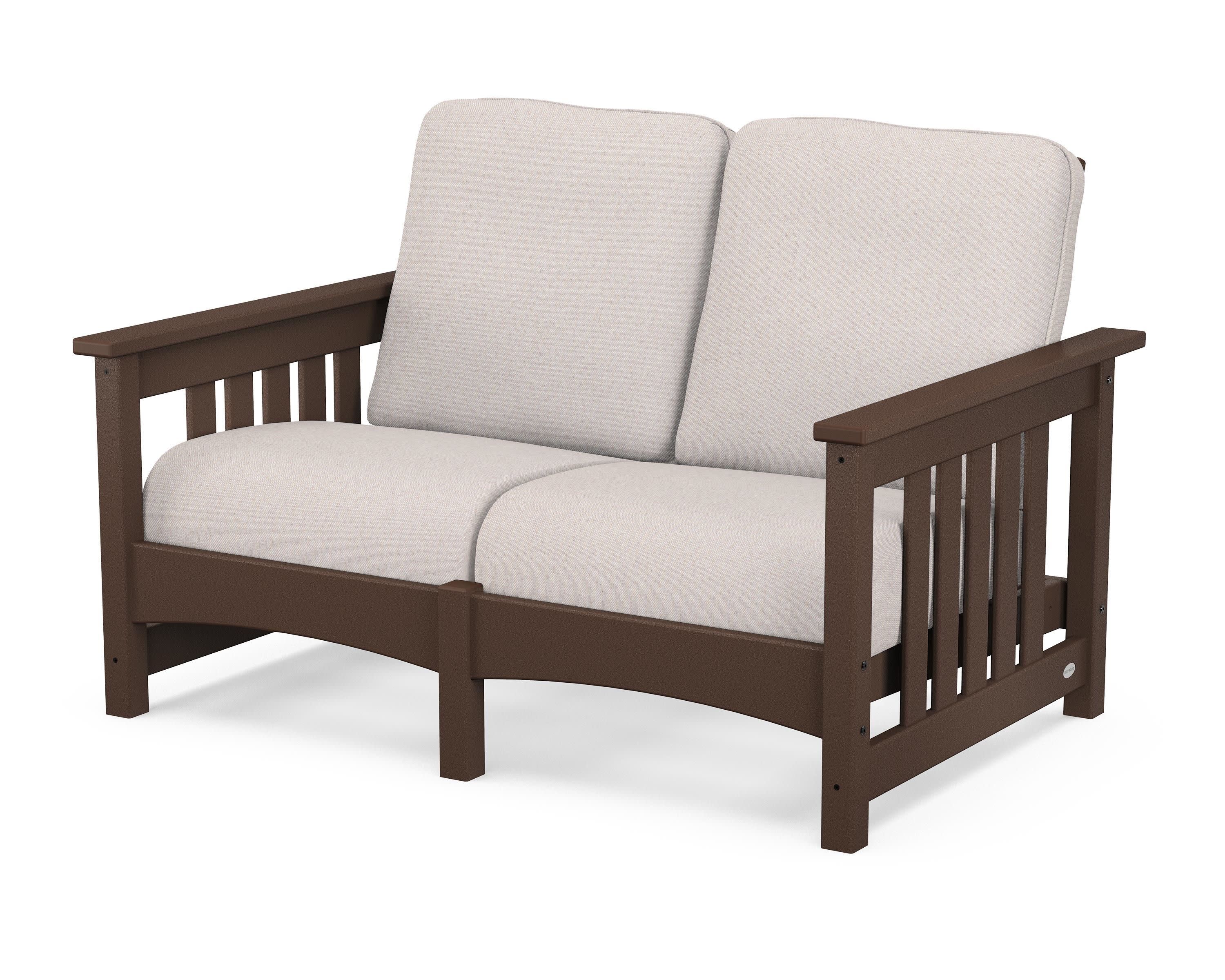 Club Mission Loveseat in Mahogany / Dune Burlap