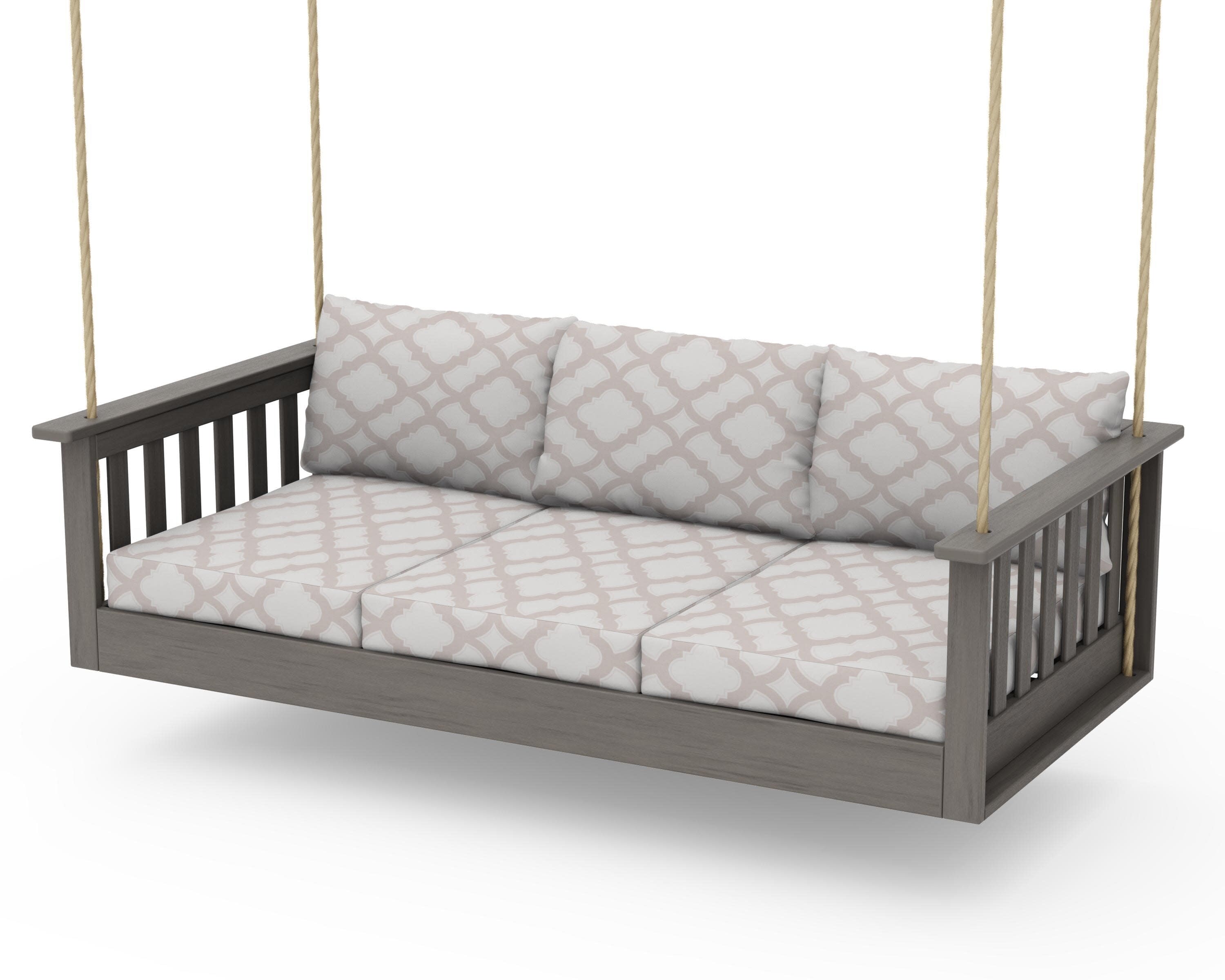 Vineyard Daybed Swing in Driftwood / Trellis Dune Burlap