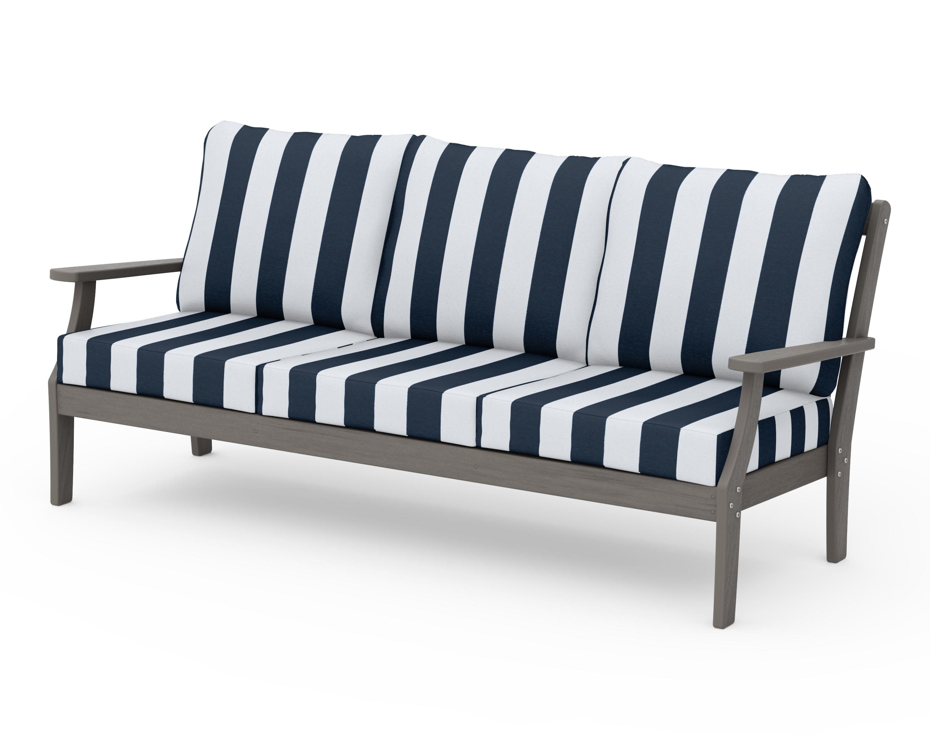 Braxton Deep Seating Sofa in Driftwood / Cabana Stripe Marine Indigo