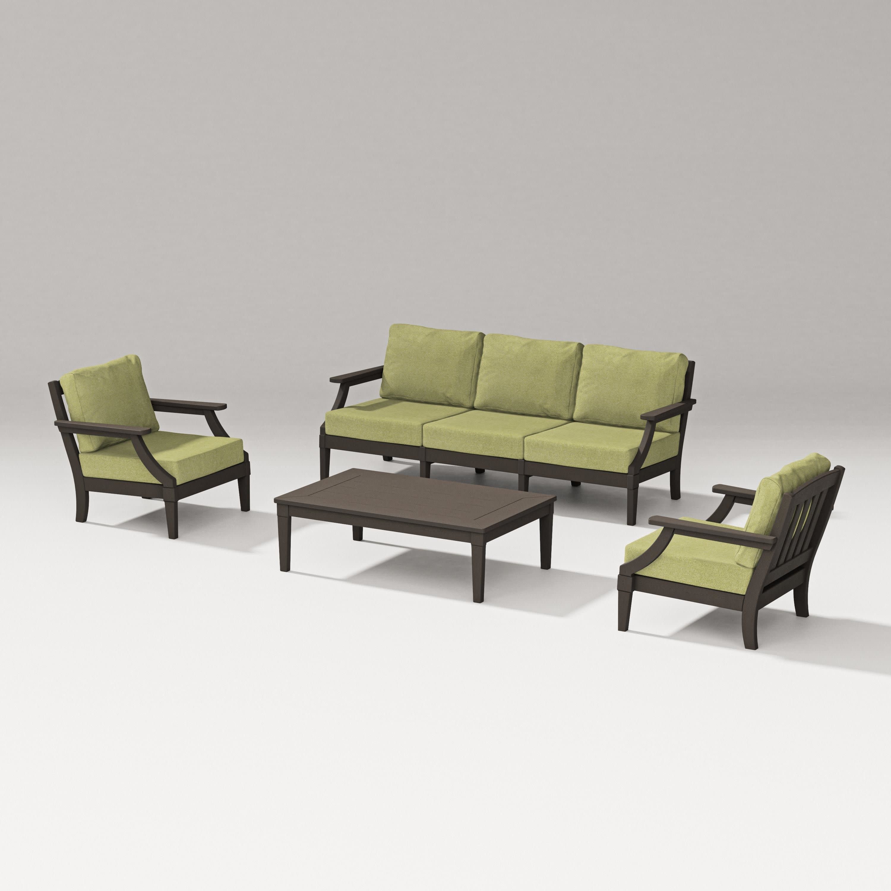 Estate 4-Piece Lounge Sofa Set in Vintage Coffee / Chartreuse Boucle