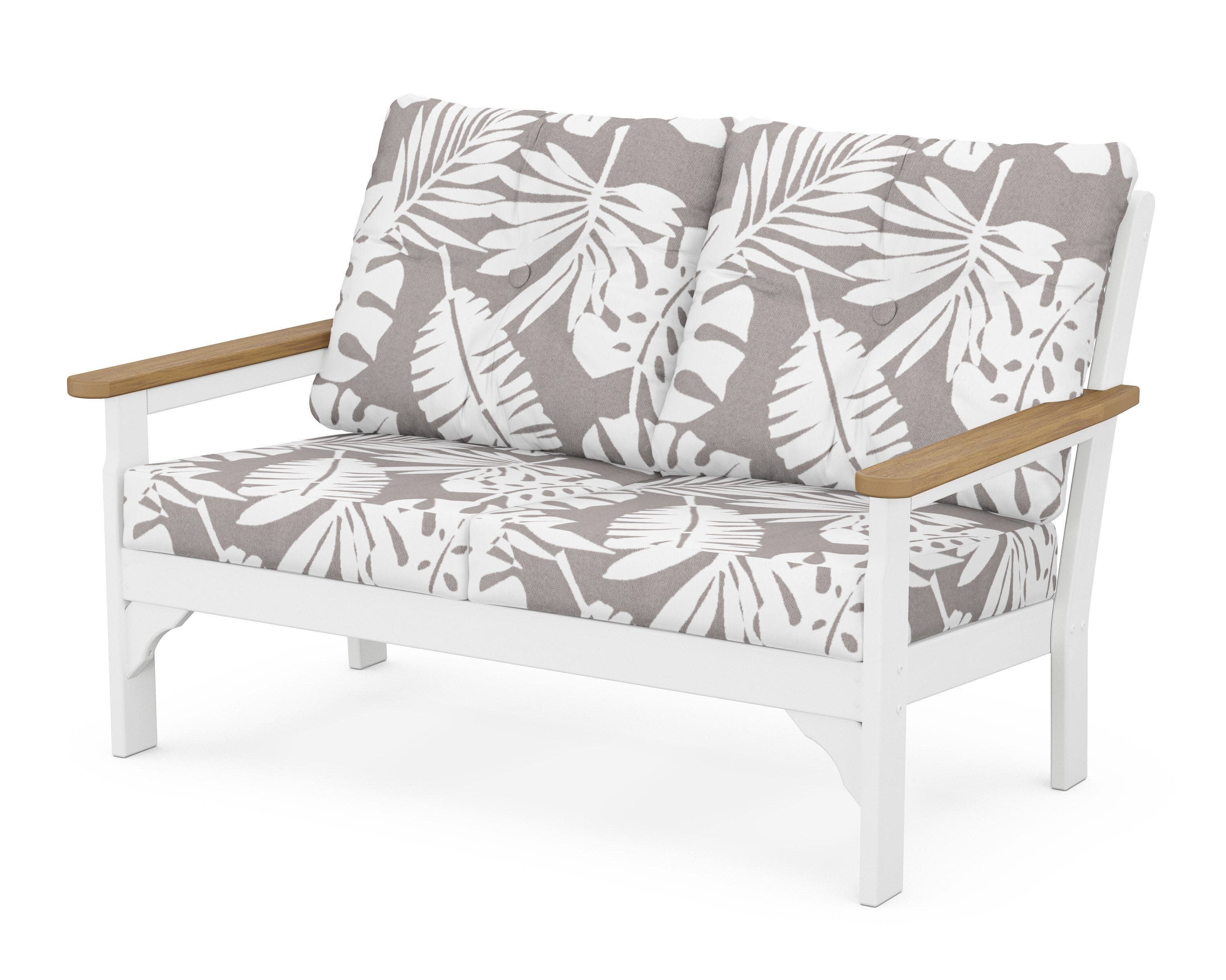 Vineyard Deep Seating Loveseat in White / Natural / Leaf Grey Mist