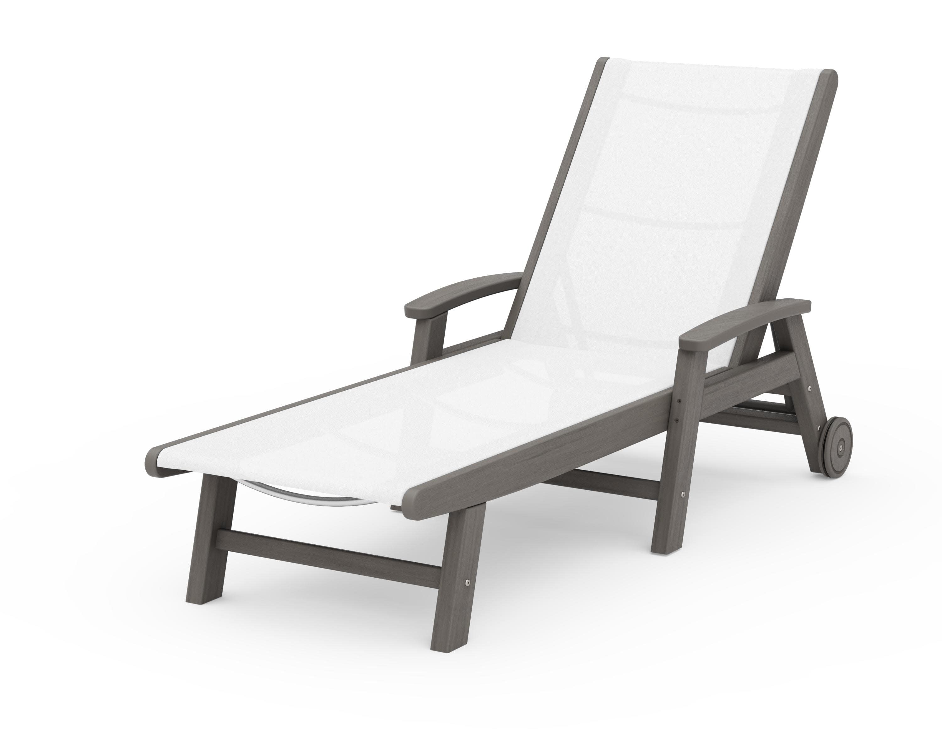 Coastal Chaise with Wheels in Driftwood / White Sling