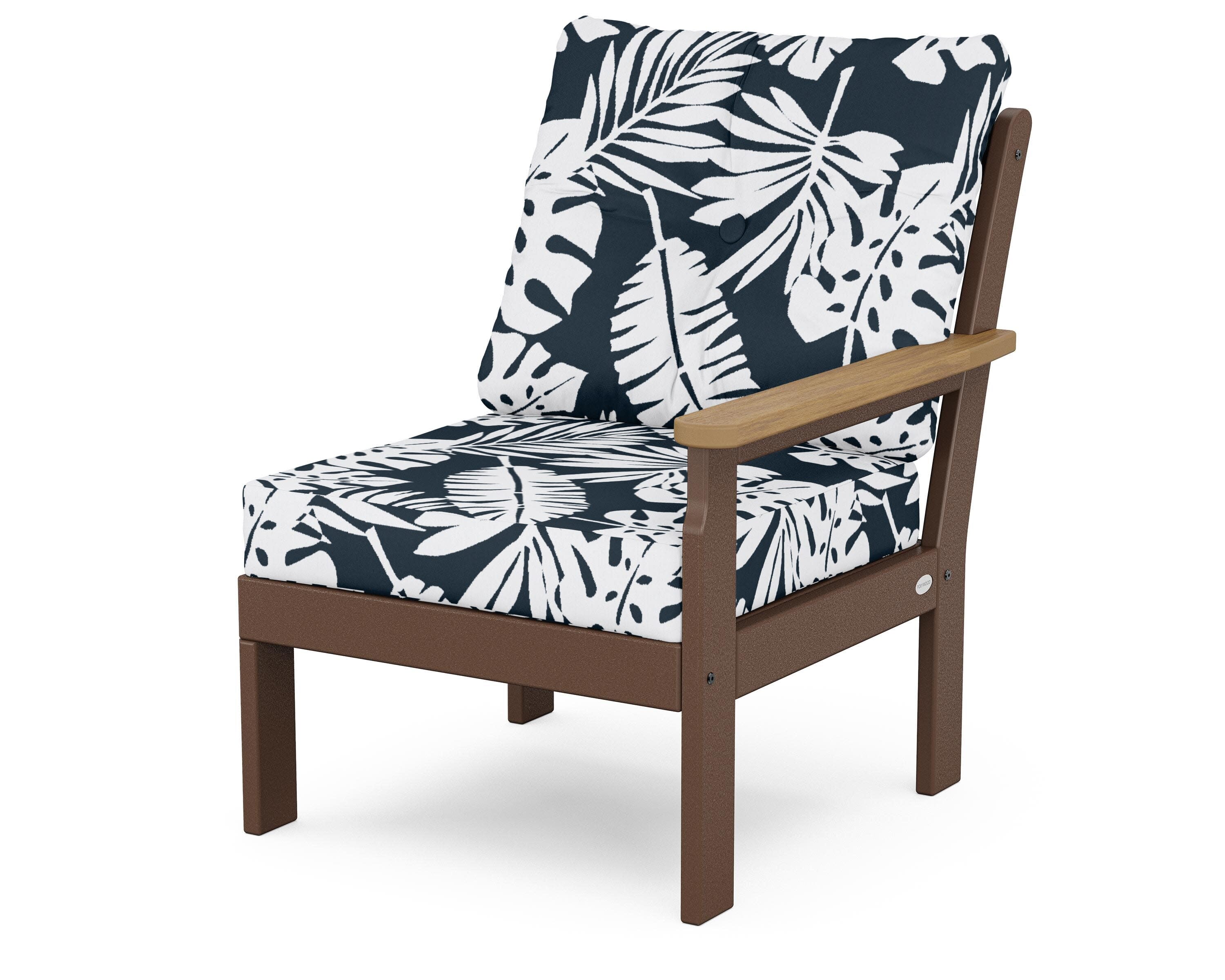 Vineyard Modular Right Arm Chair in Mahogany / Natural / Leaf Marine Indigo