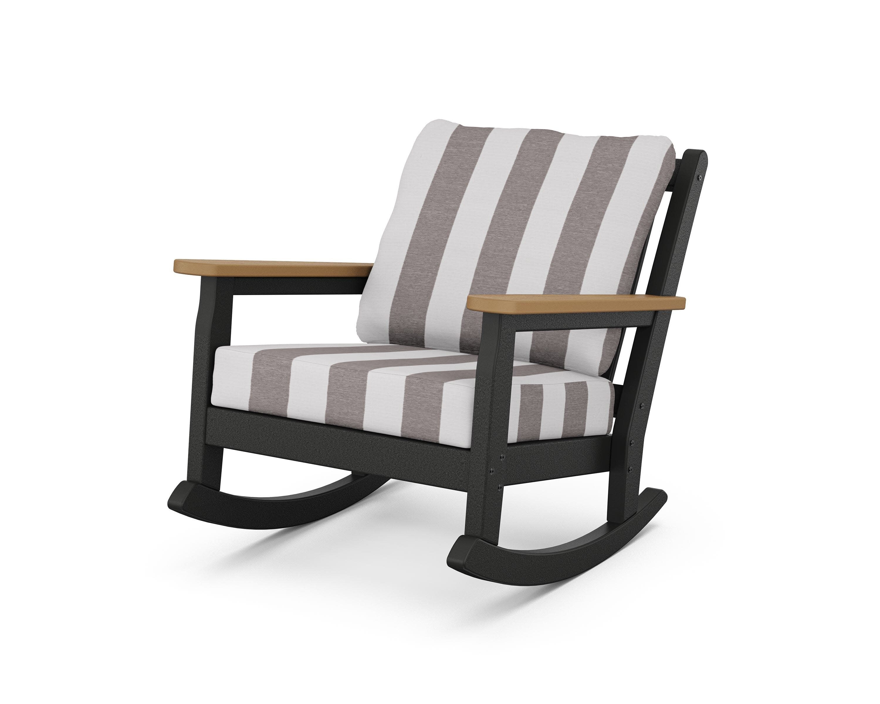 Chippendale Deep Seating Rocking Chair in Black / Natural / Cabana Stripe Grey Mist