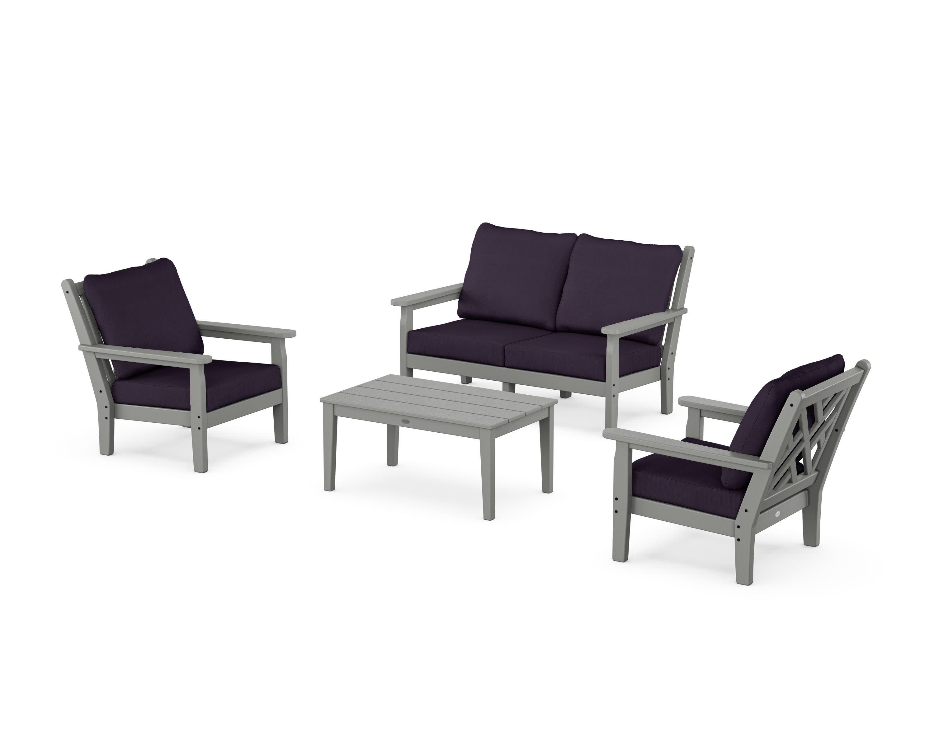 Chippendale 4-Piece Deep Seating Set with Loveseat in Slate Grey / Navy Linen