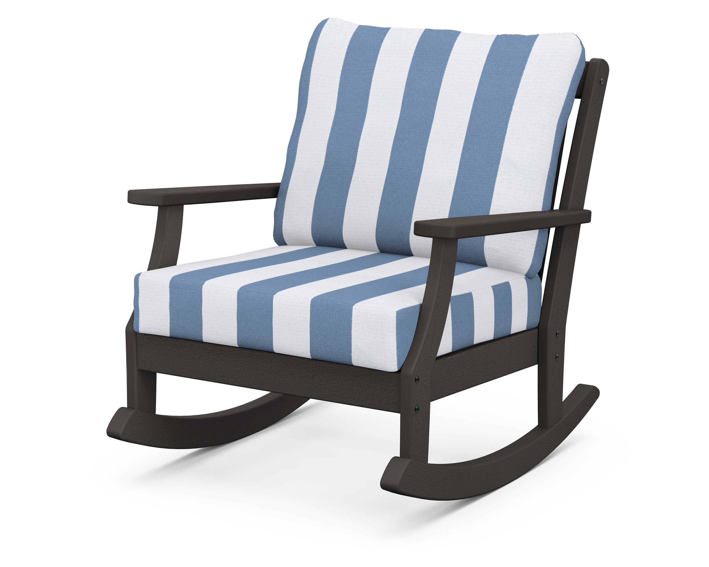 Braxton Deep Seating Rocking Chair in Vintage Coffee / Cabana Stripe Sky Blue