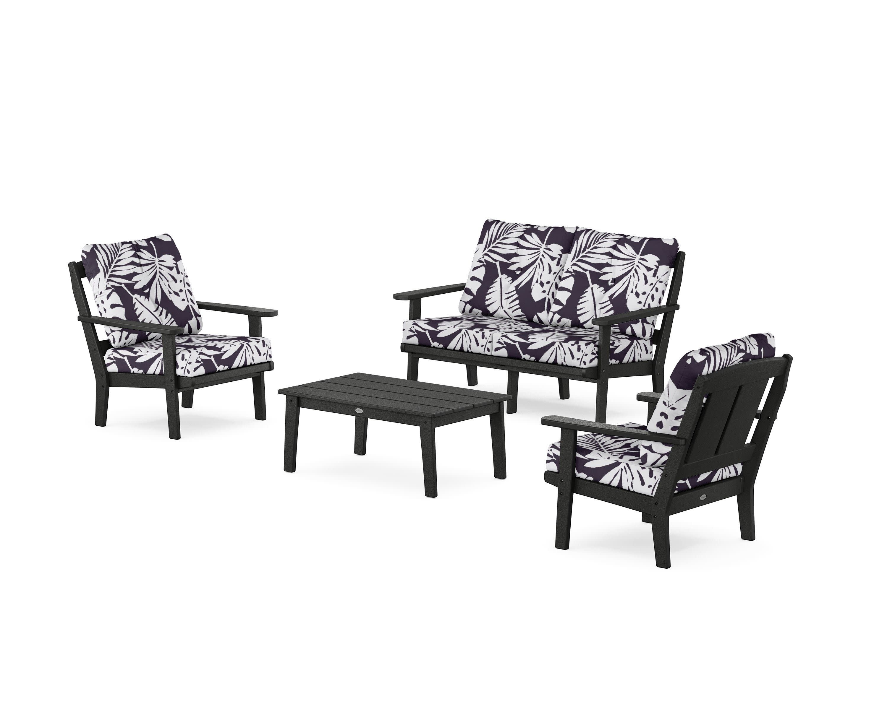 Mission 4-Piece Deep Seating Set with Loveseat in Black / Leaf Navy