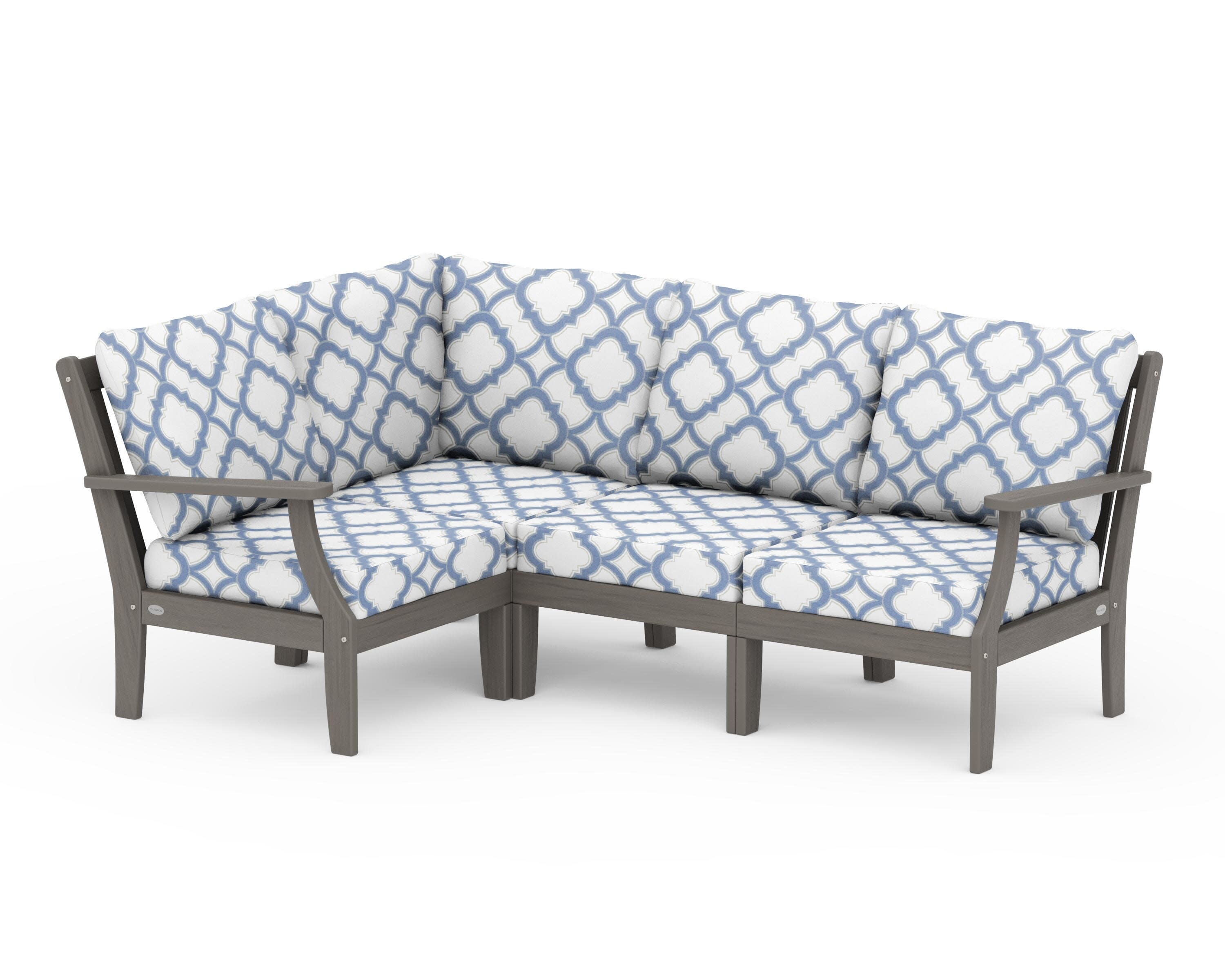 Braxton Modular 4-Piece Deep Seating Set in Driftwood / Trellis Sky Blue