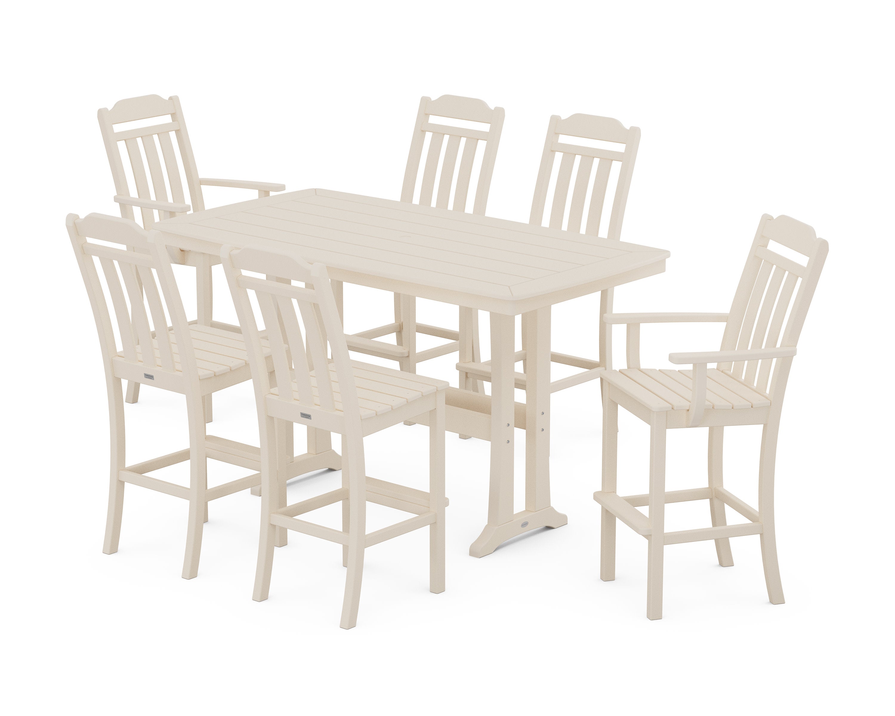 Cottage 7-Piece Bar Set with Trestle Legs in Sand