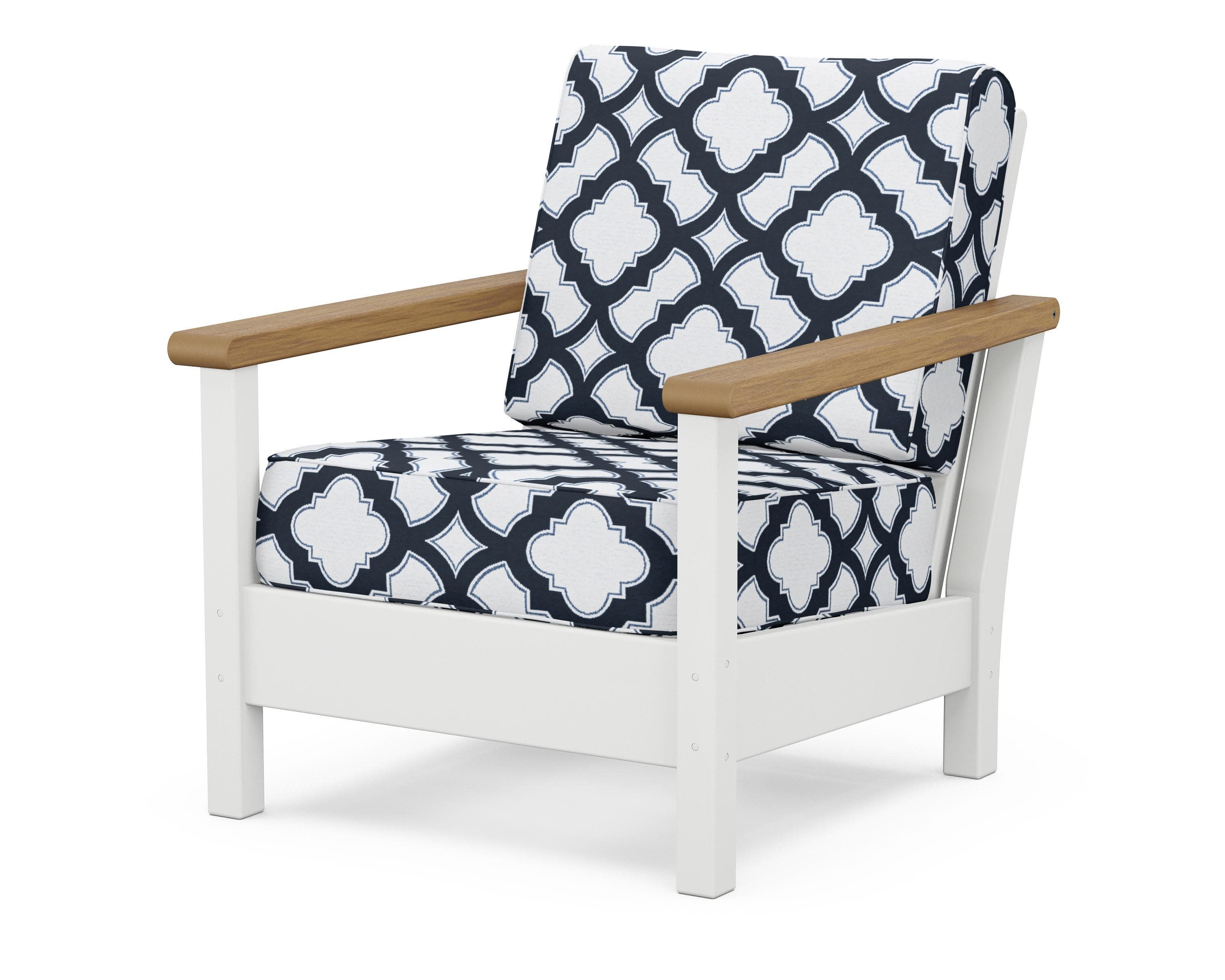 Harbour Deep Seating Chair in White / Natural / Trellis Marine Indigo