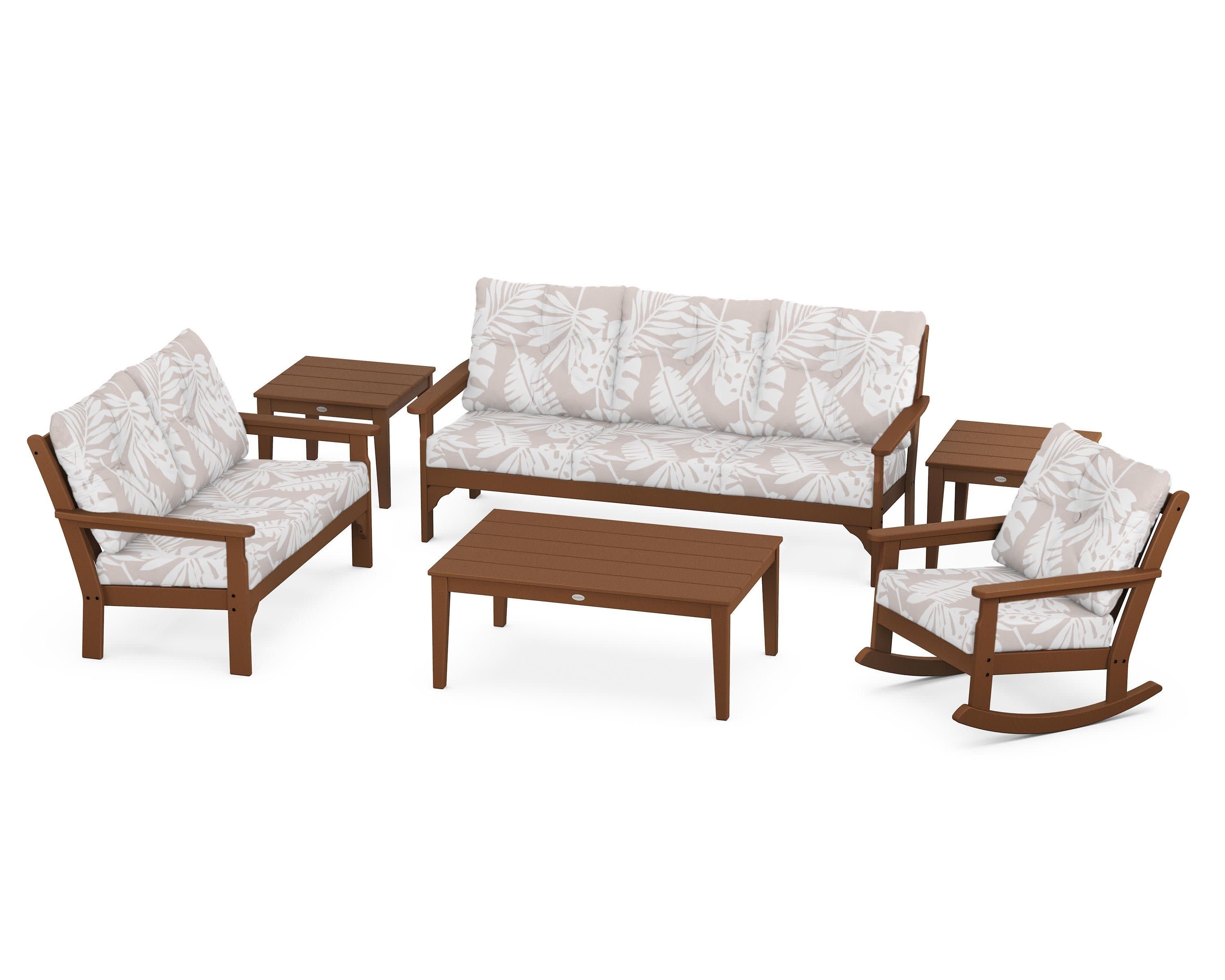 Vineyard 6-Piece Deep Seating Set in Teak / Leaf Dune Burlap