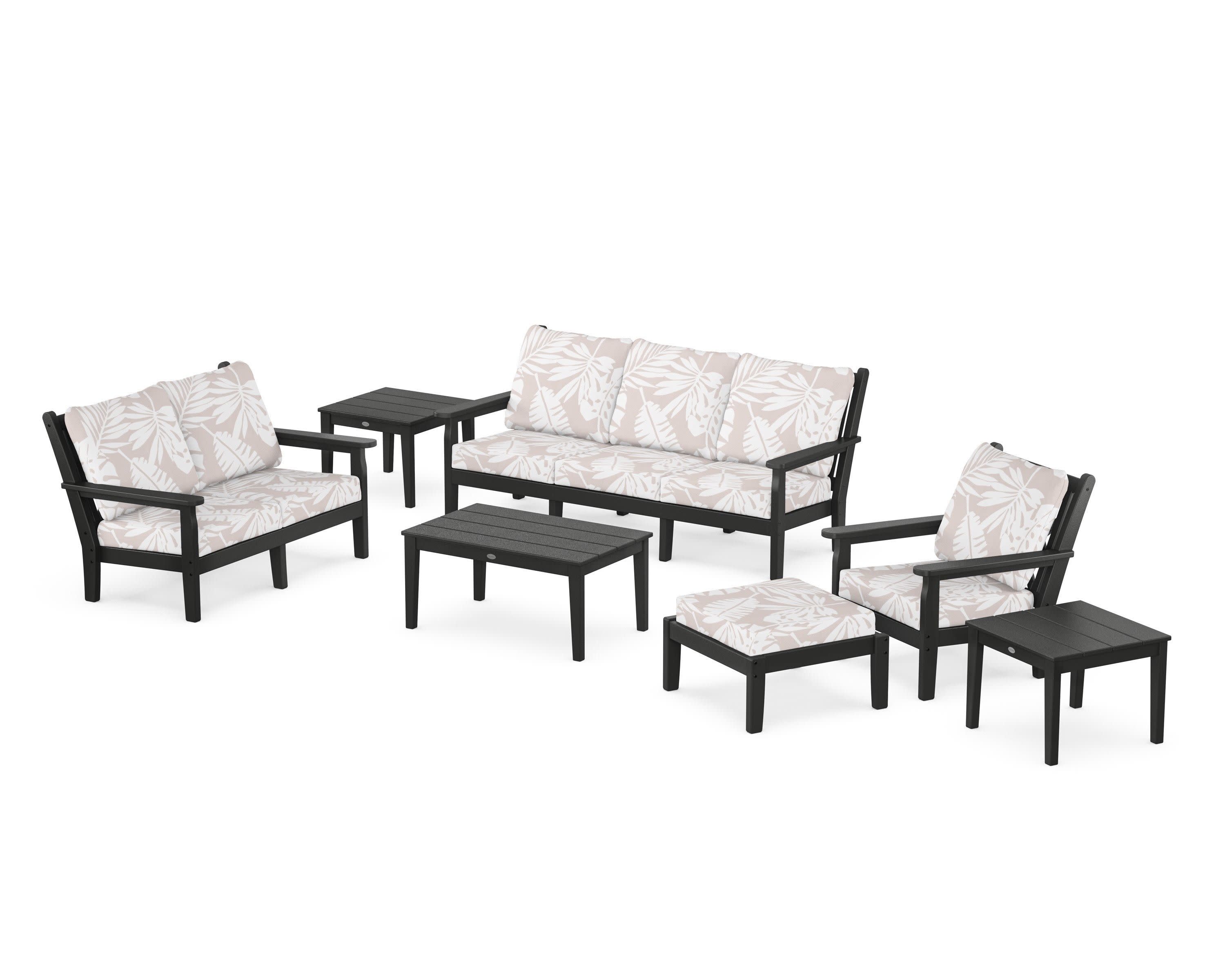 Chippendale 7-Piece Deep Seating Set in Black / Leaf Dune Burlap