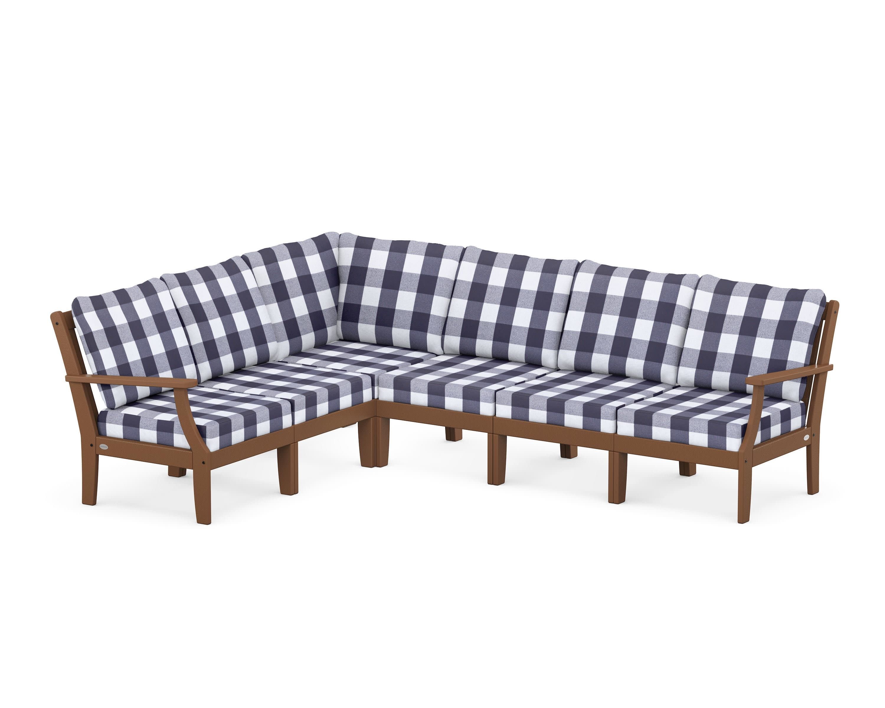 Braxton Modular 6-Piece Deep Seating Set in Teak / Buffalo Plaid Navy