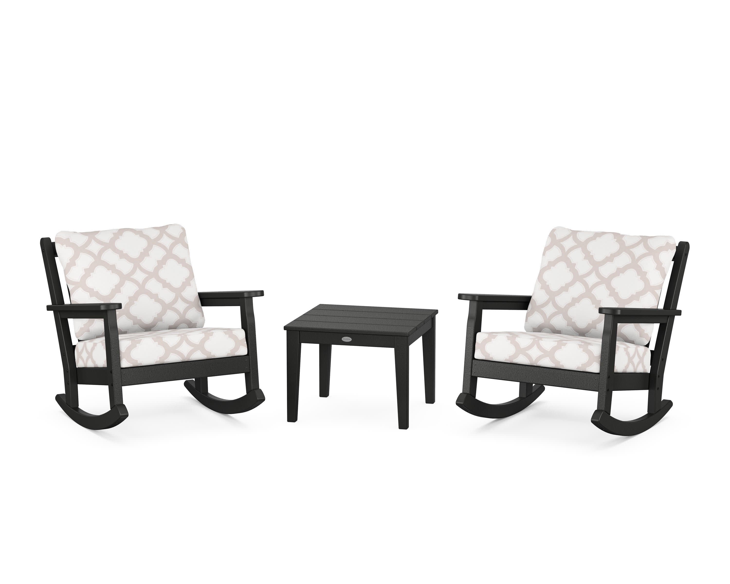 Chippendale 3-Piece Deep Seating Rocker Set in Black / Trellis Dune Burlap