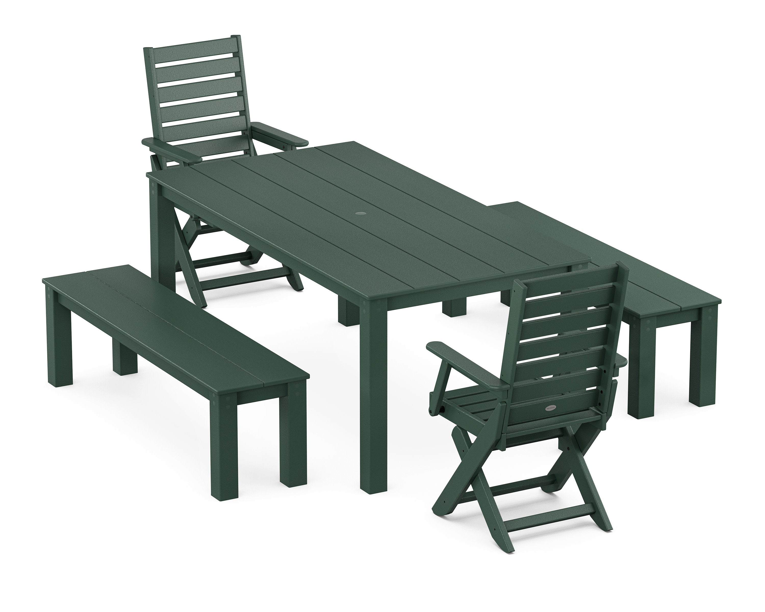 Captain Folding Chair 5-Piece Parsons Dining Set with Benches in Green