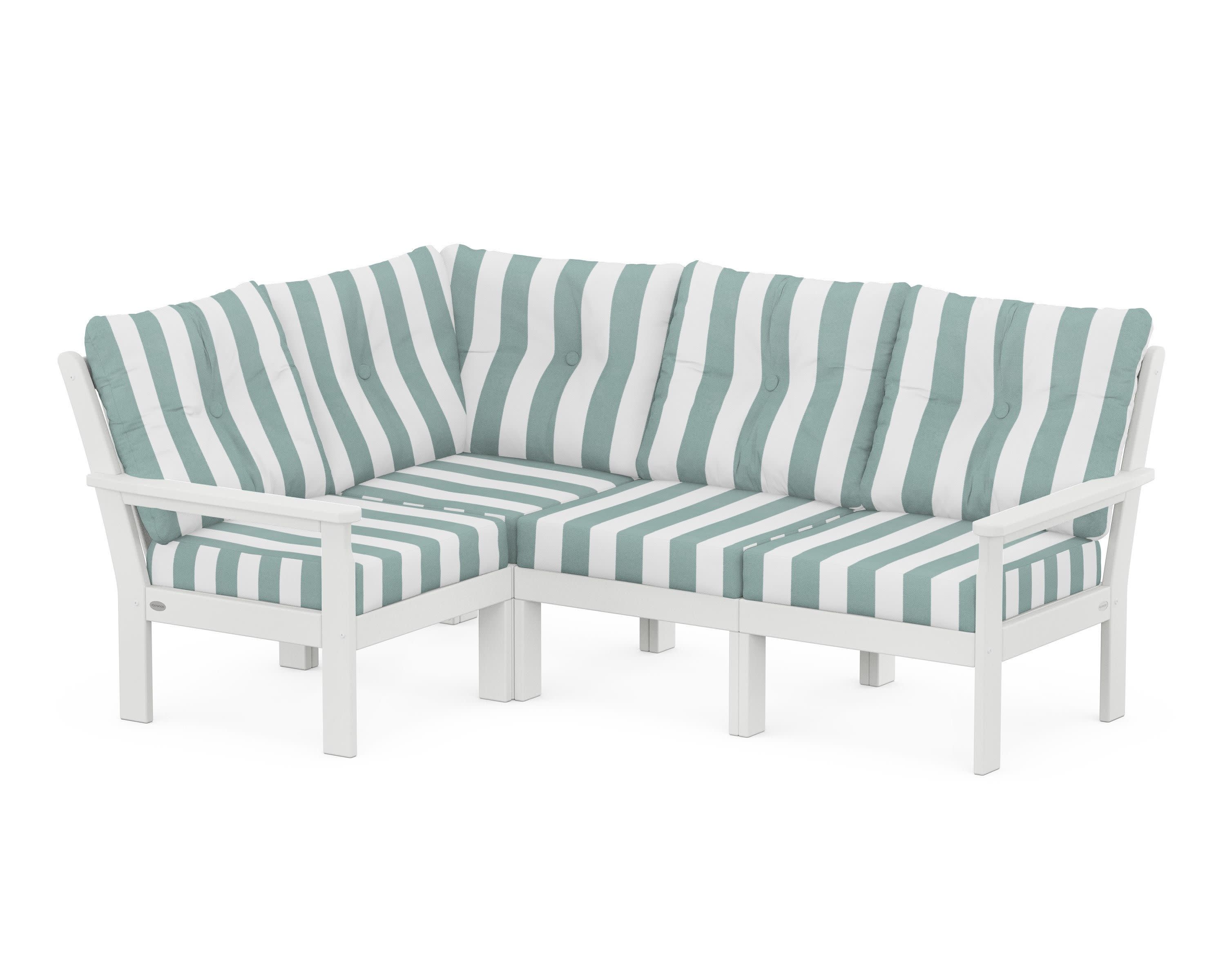 Vineyard 4-Piece Sectional in White / Cabana Stripe Glacier Spa
