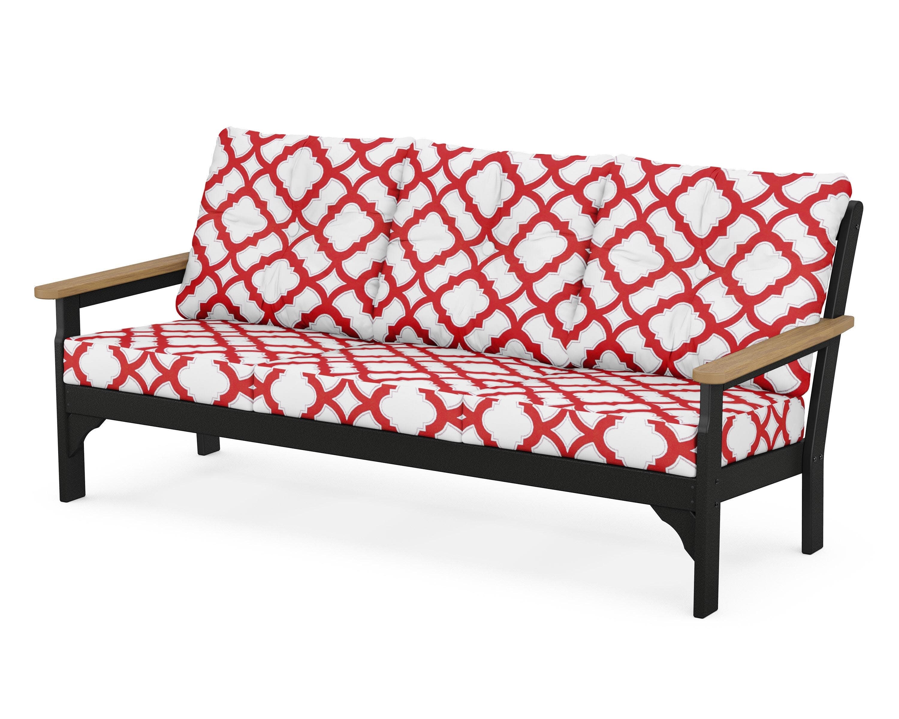 Vineyard Deep Seating Sofa in Black / Natural / Trellis Crimson