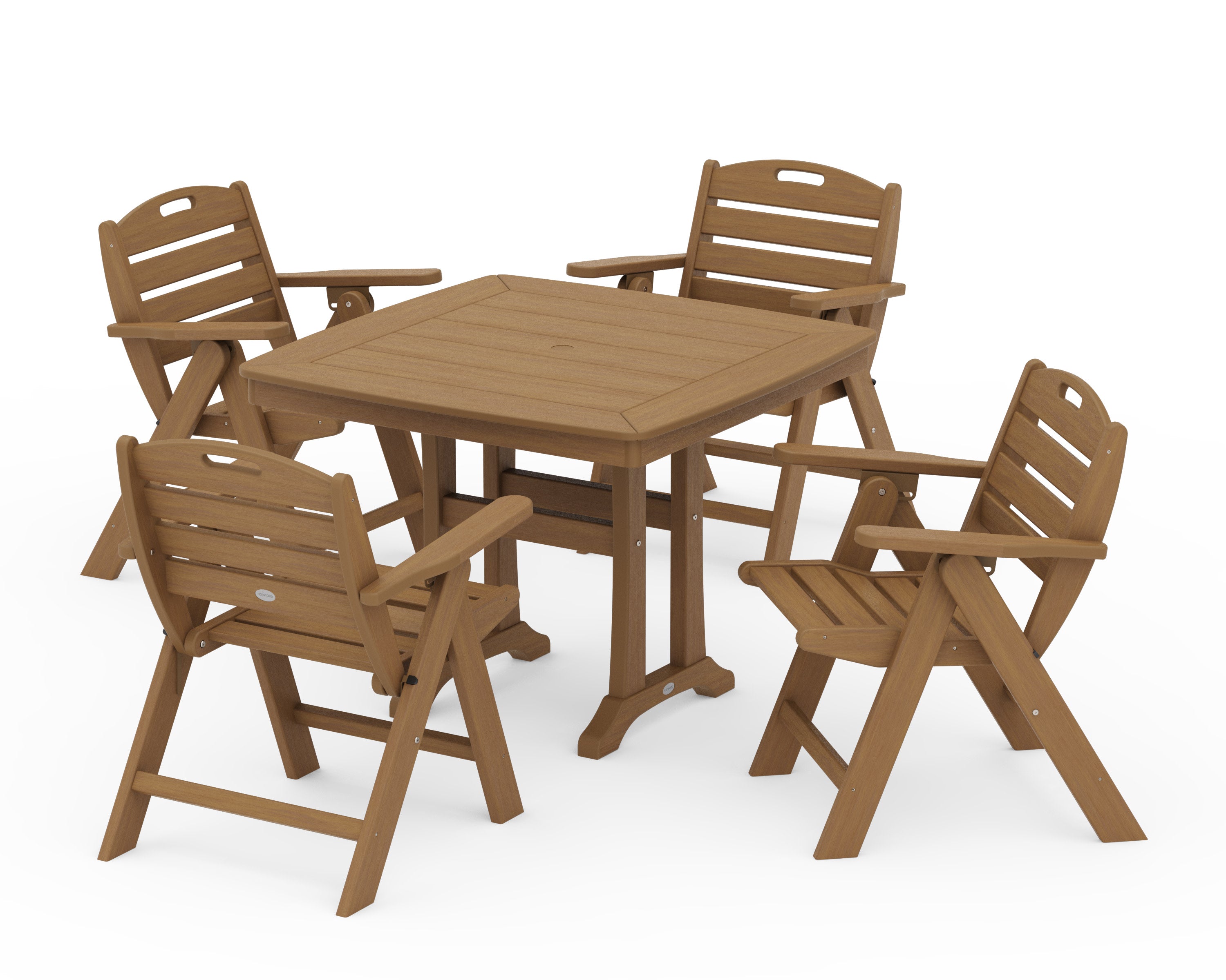 Nautical Folding Lowback Chair 5-Piece Dining Set with Trestle Legs in Natural