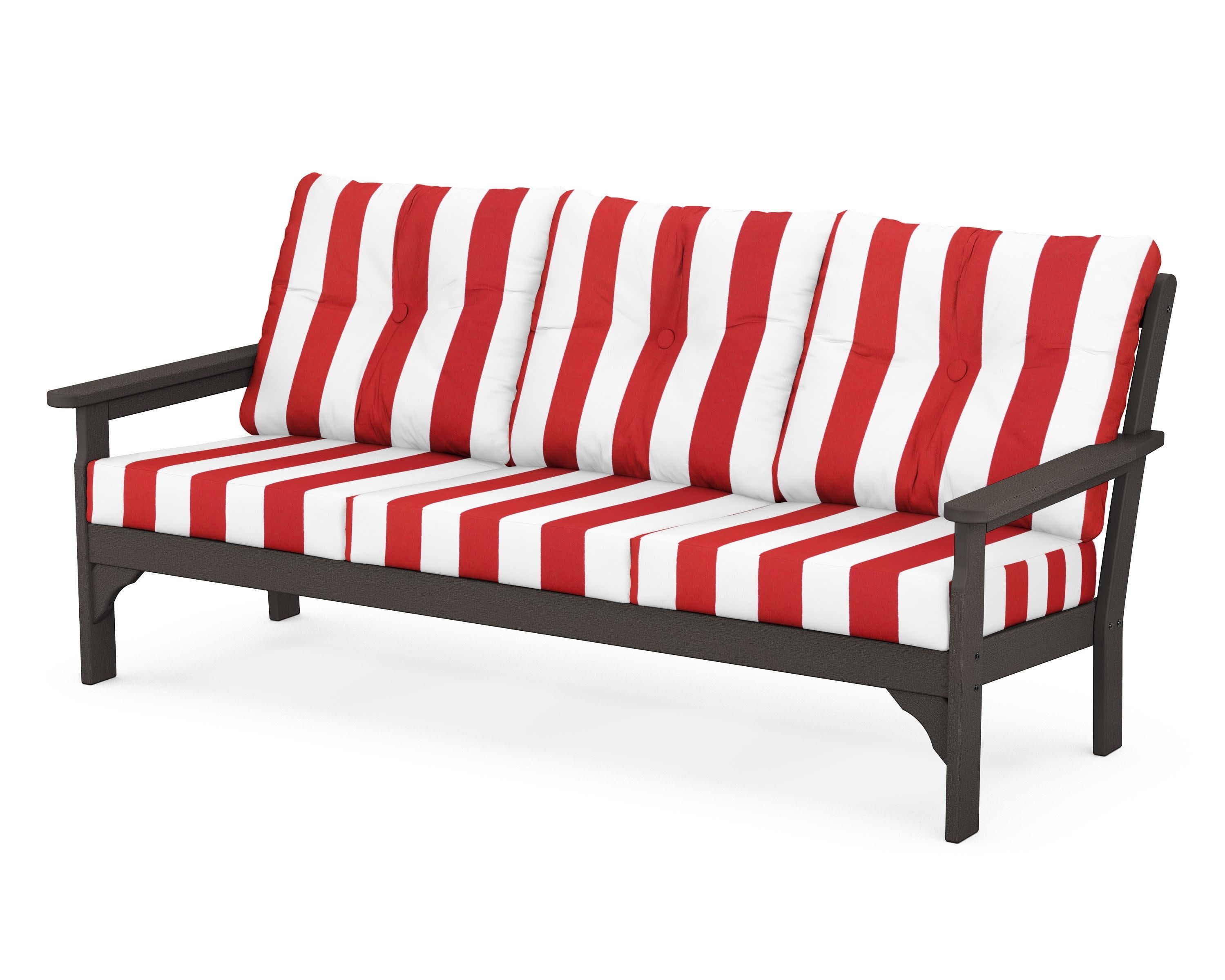 Vineyard Deep Seating Sofa in Vintage Coffee / Cabana Stripe Crimson