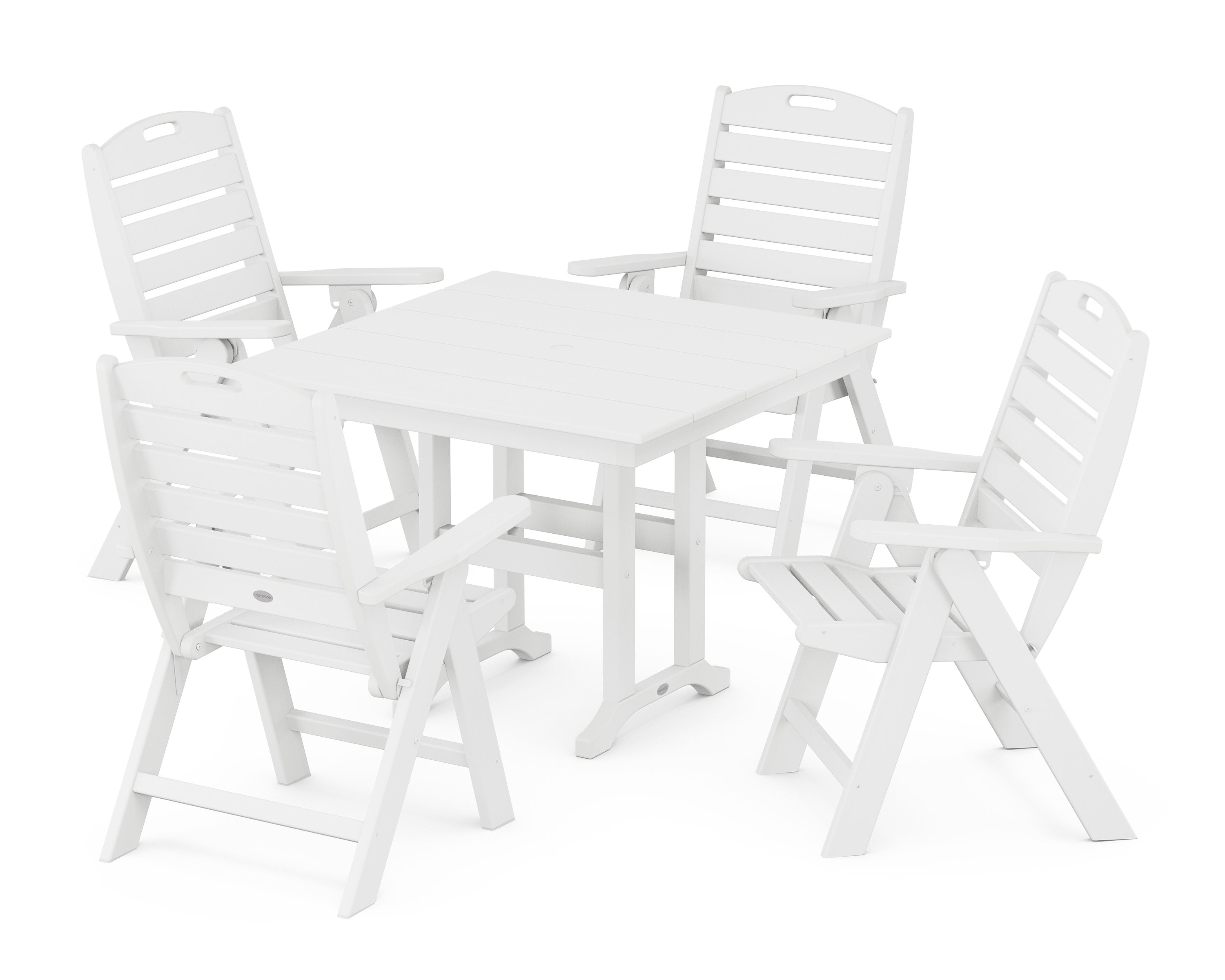 Nautical Folding Highback Chair 5-Piece Farmhouse Dining Set in White