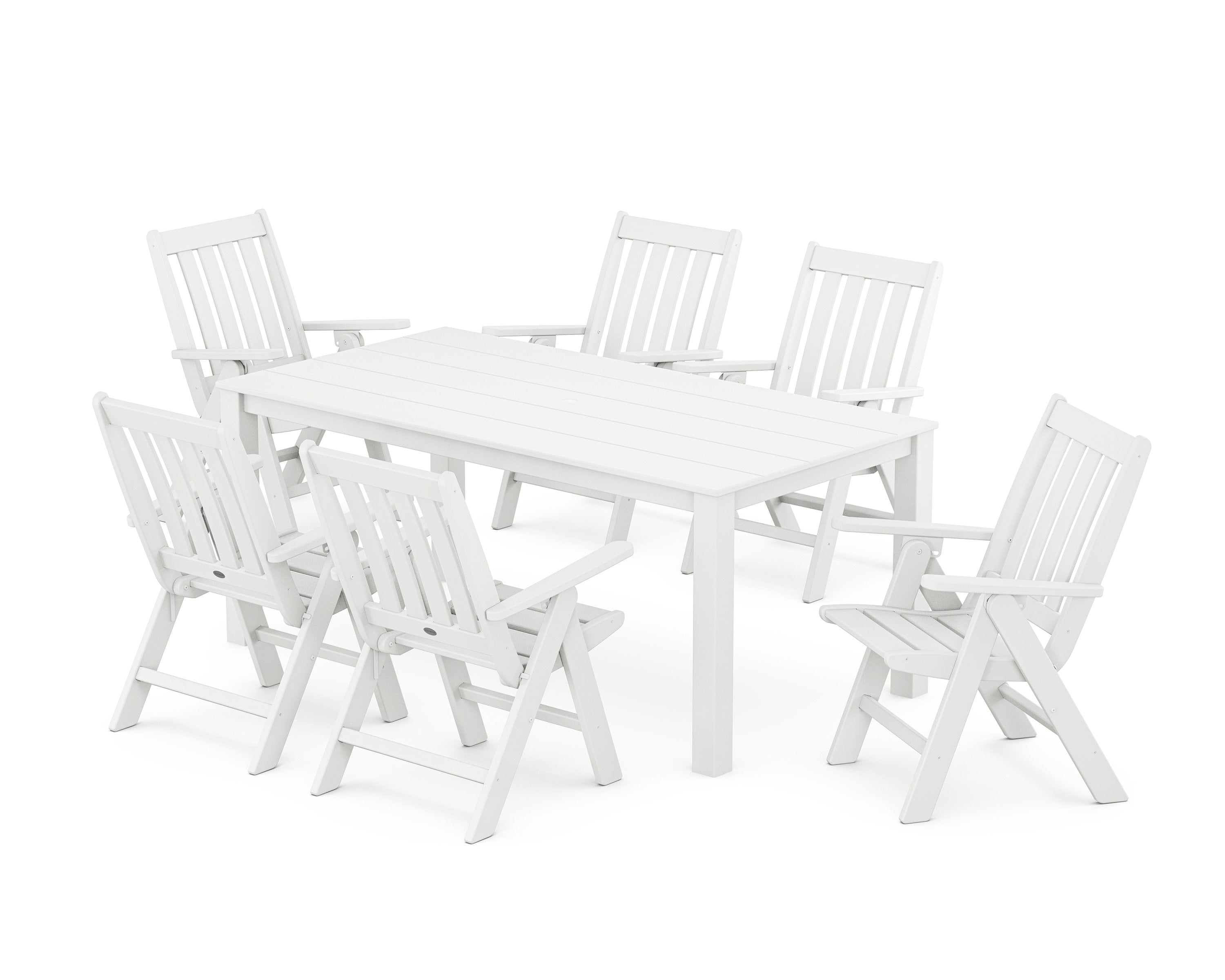 Vineyard Folding Chair 7-Piece Parsons Dining Set in White