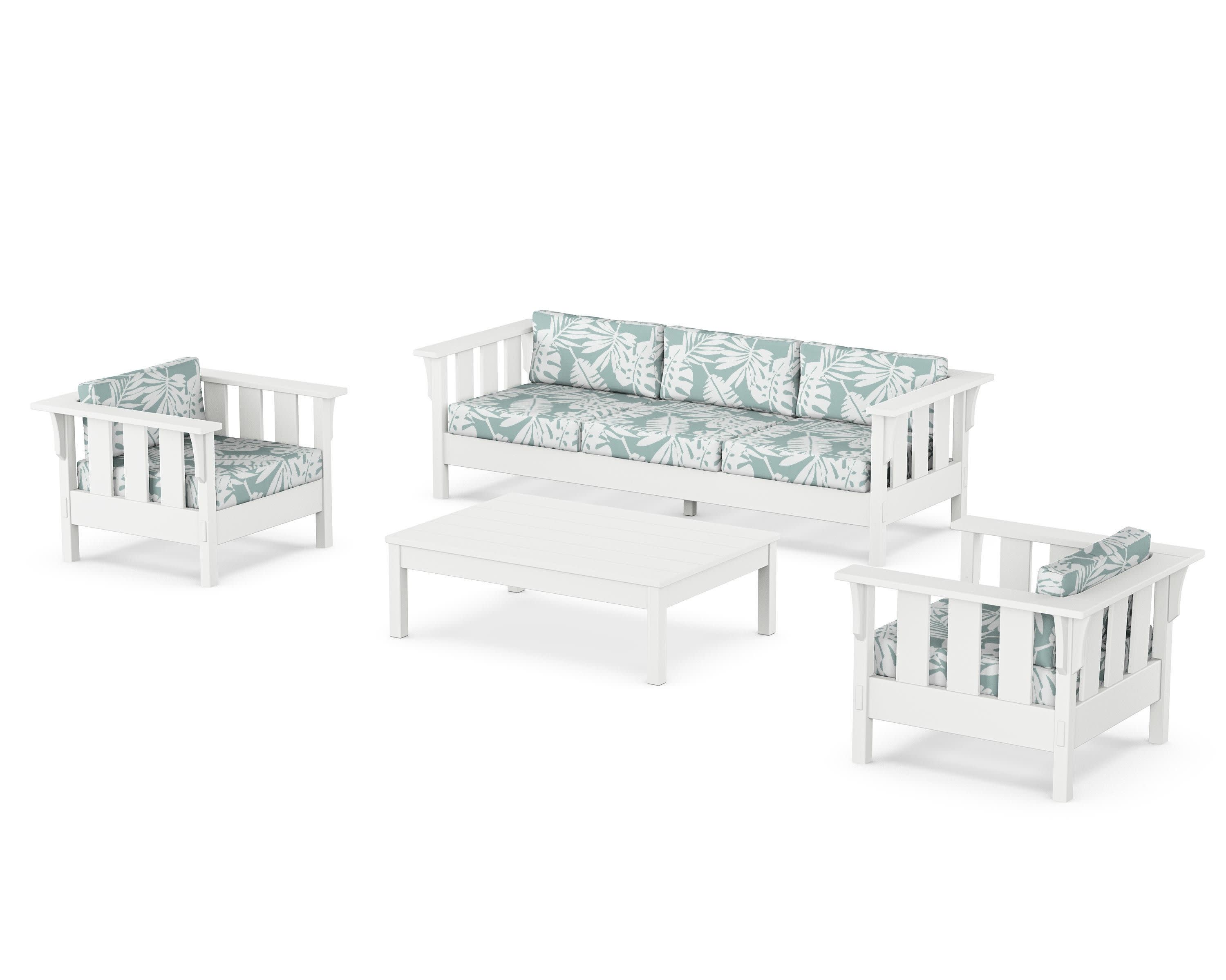 Acadia 4-Piece Deep Seating Set with Sofa in White / Leaf Glacier Spa