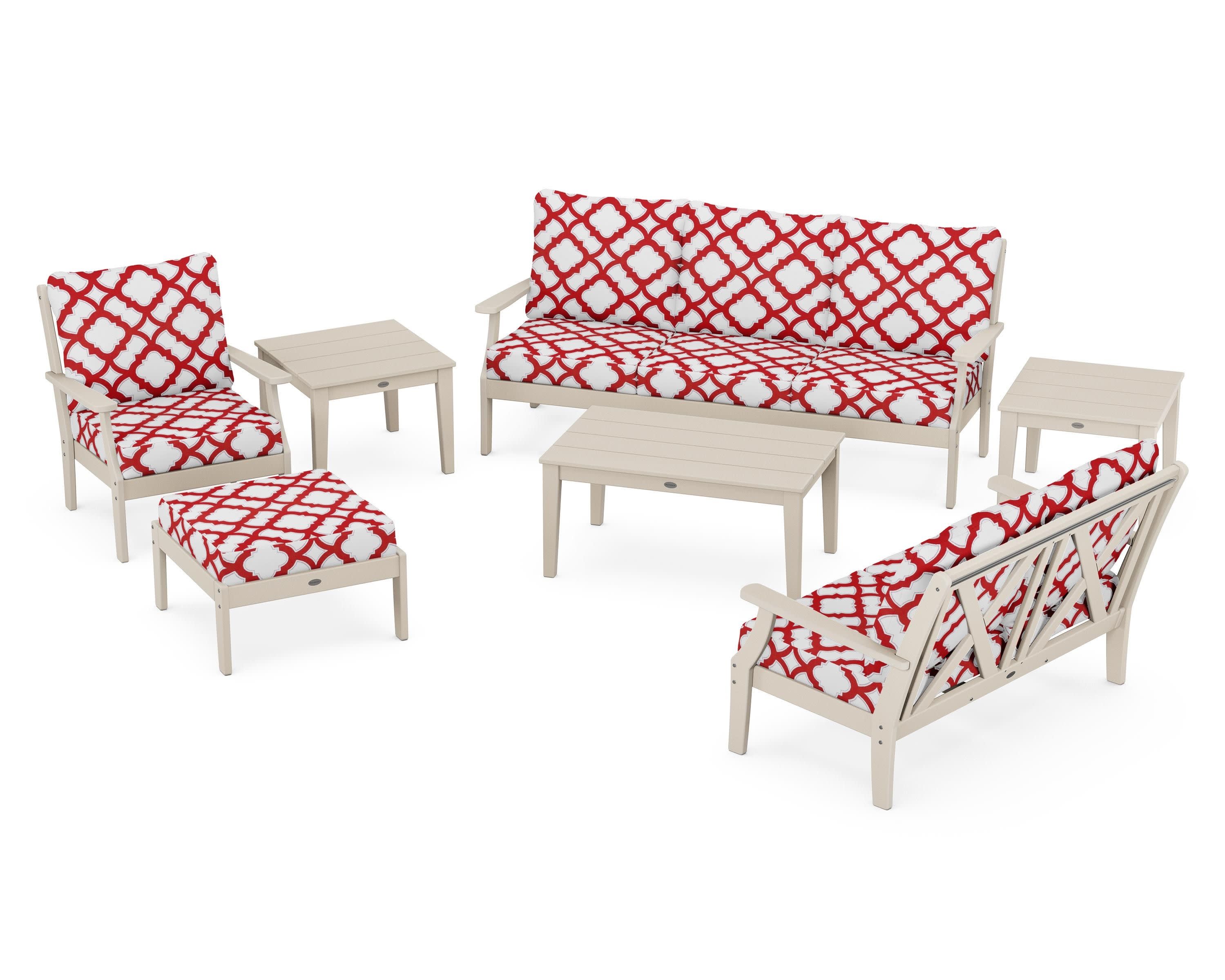 Braxton 7-Piece Deep Seating Set in Sand / Trellis Crimson