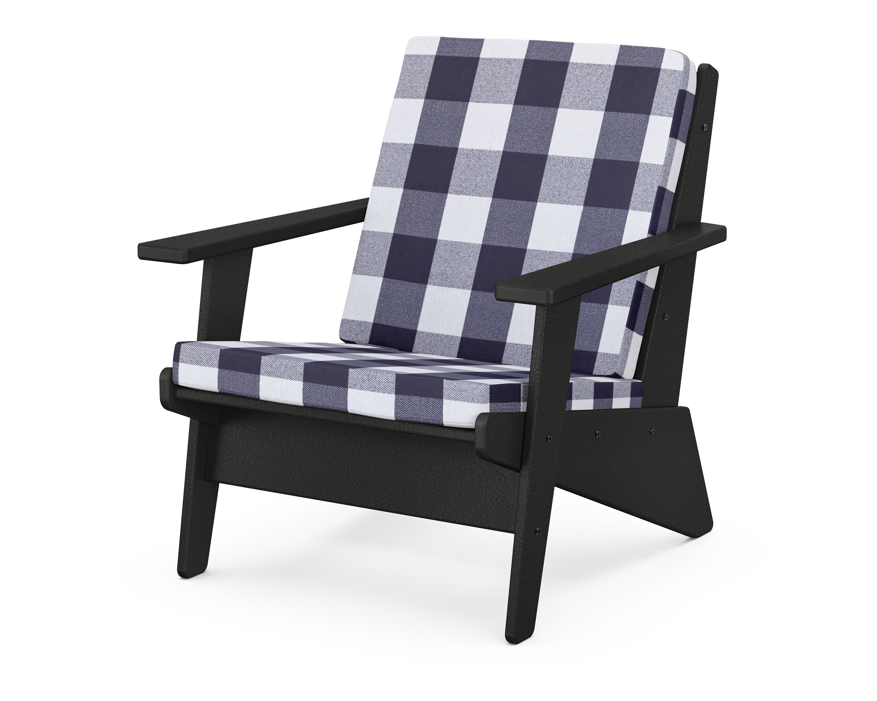 Riviera Modern Lounge Chair in Black / Buffalo Plaid Navy