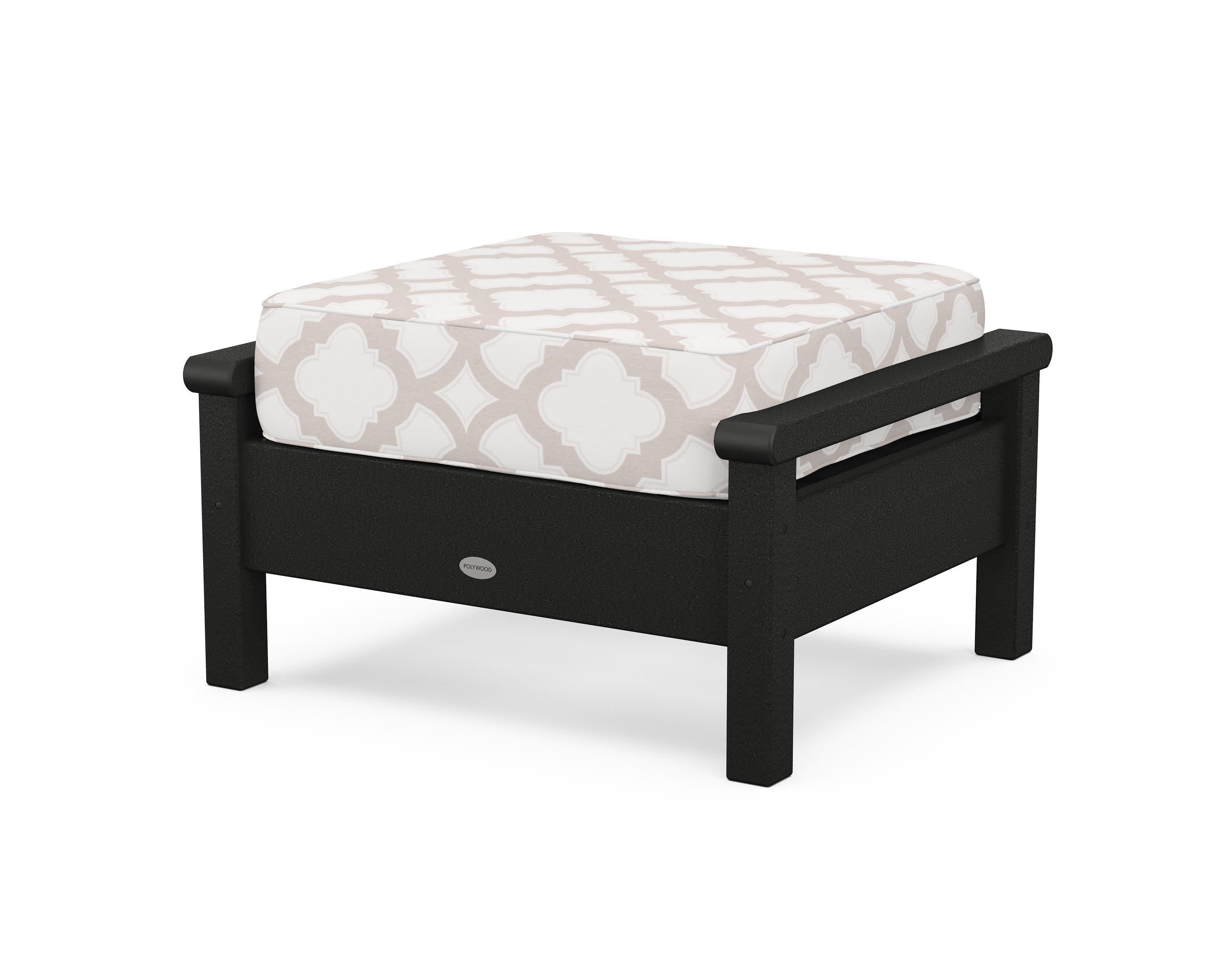 Harbour Deep Seating Ottoman in Black / Trellis Dune Burlap
