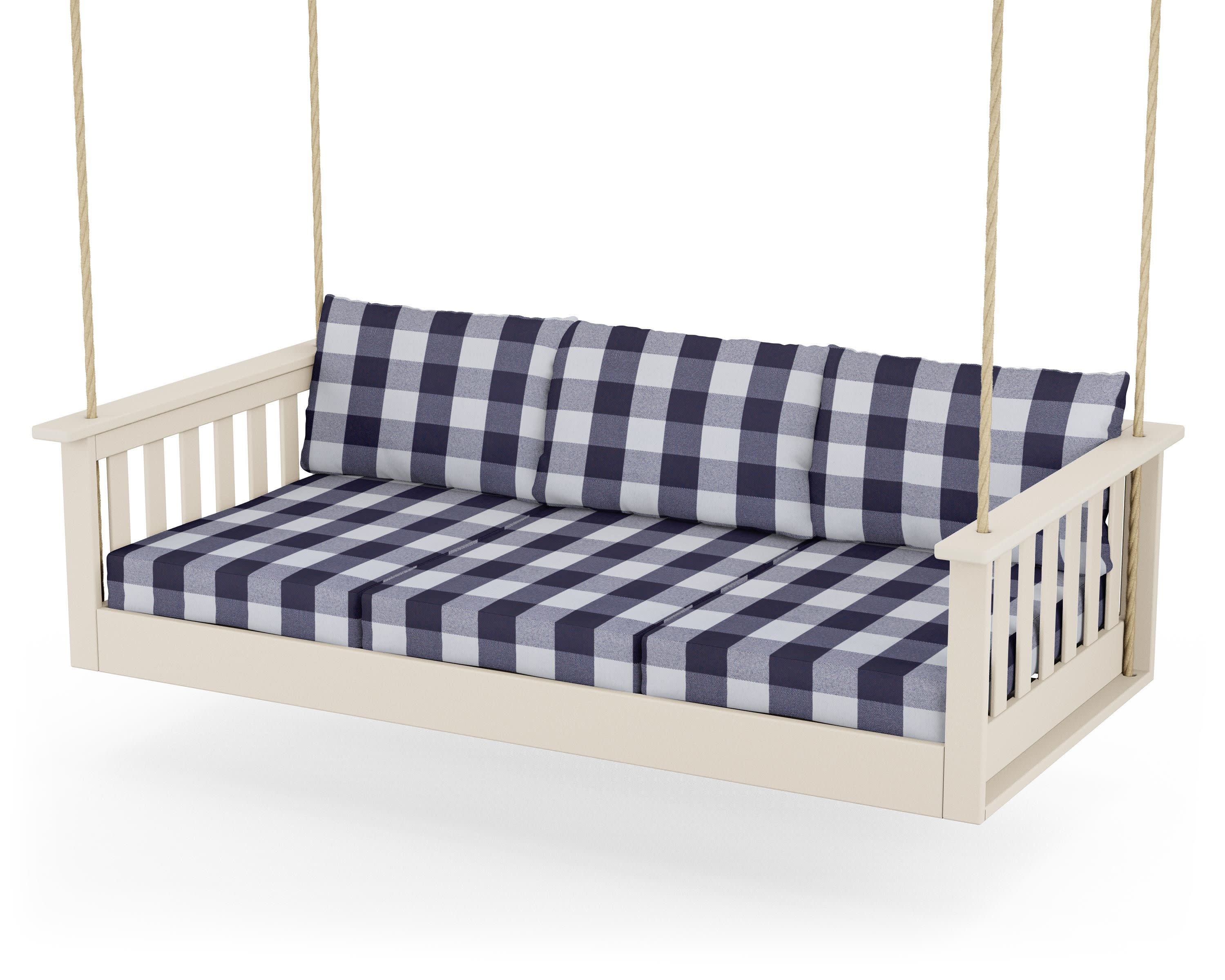 Vineyard Daybed Swing in Sand / Buffalo Plaid Navy