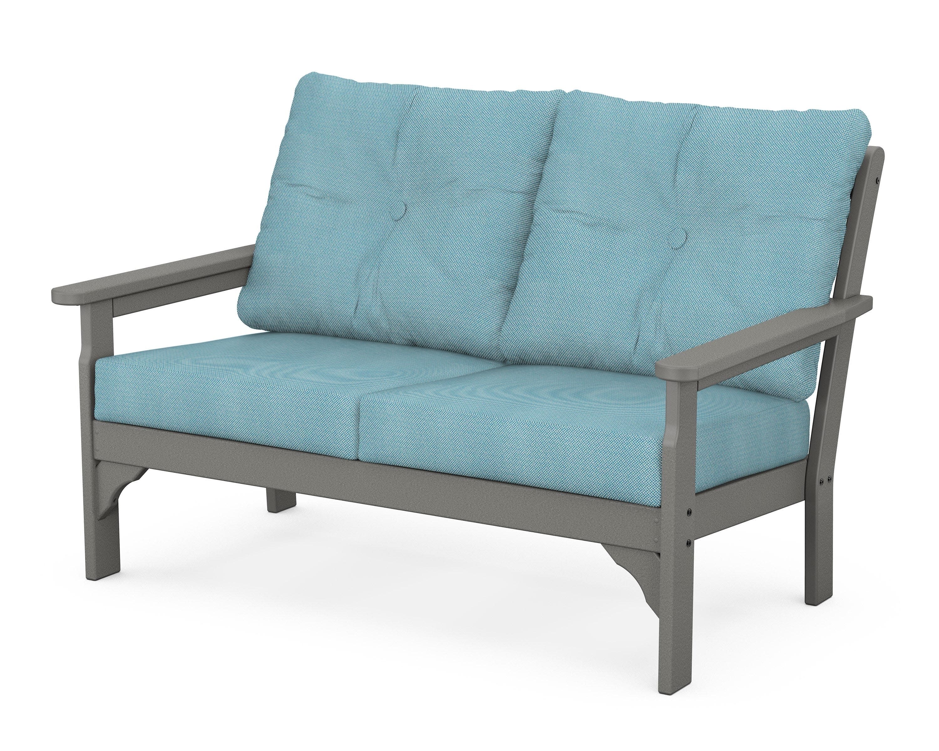 Vineyard Deep Seating Loveseat in Slate Grey / Lattice Sky Blue