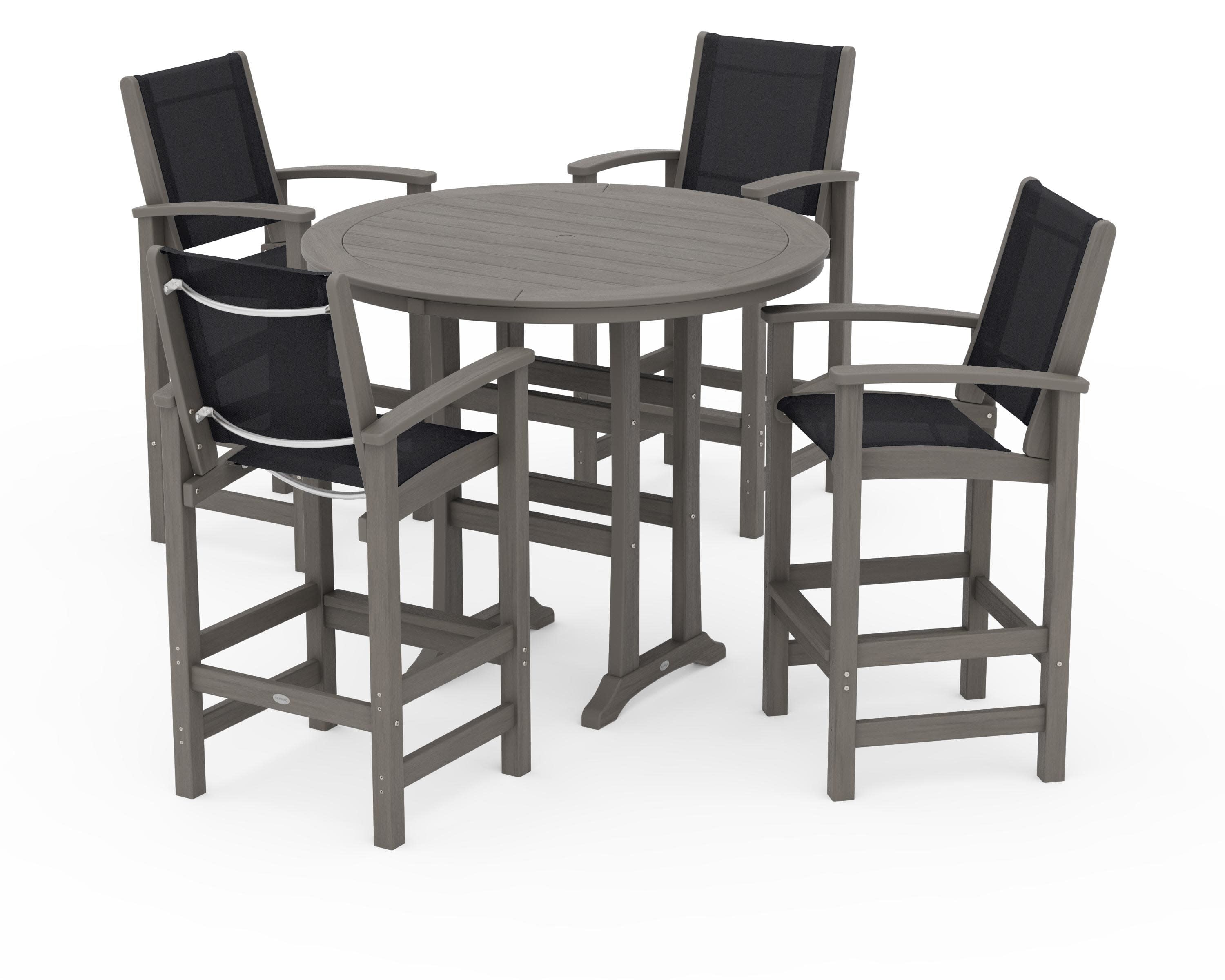 Coastal 5-Piece Nautical Trestle Bar Set in Driftwood / Black Sling
