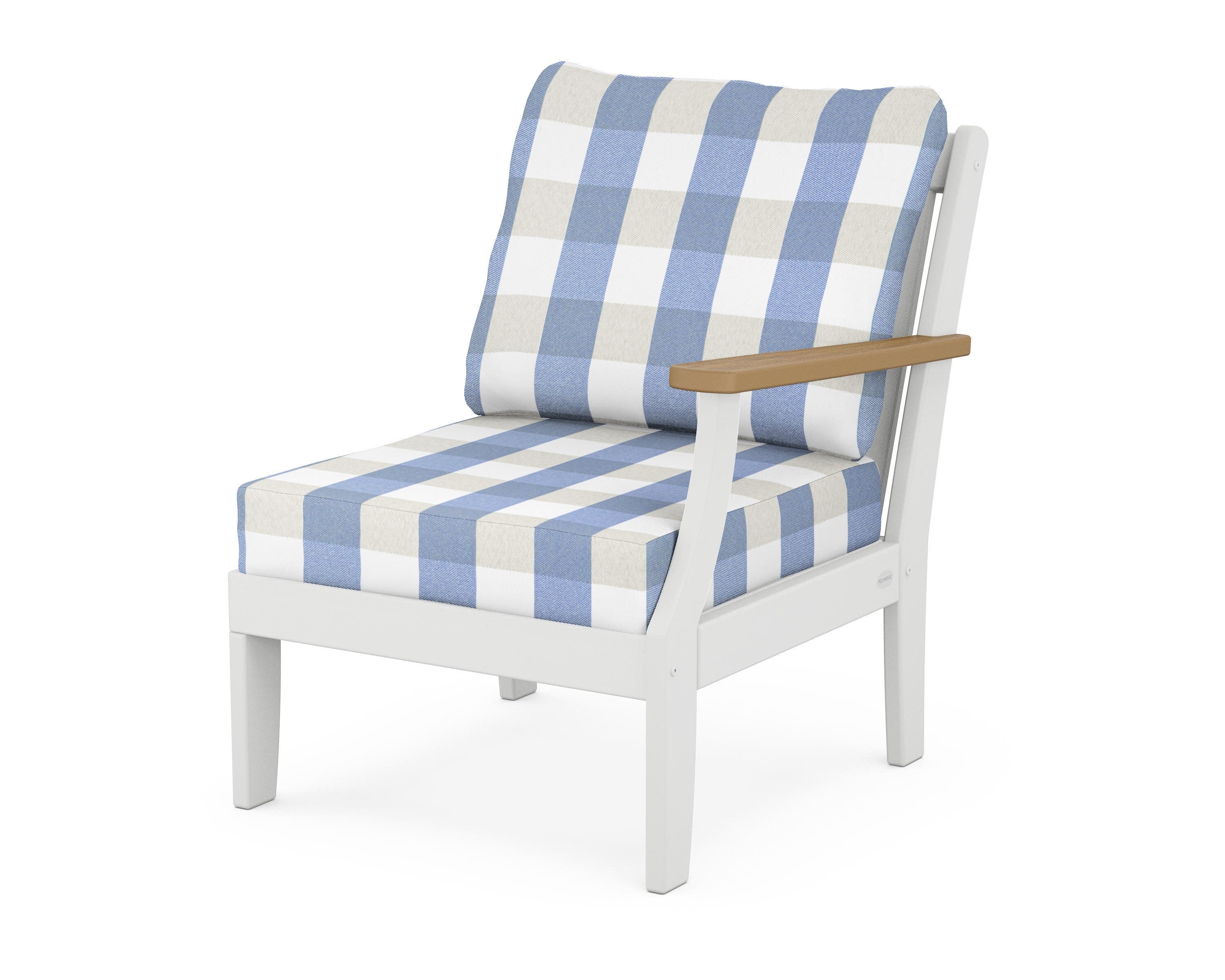 Braxton Modular Right Arm Chair in White / Natural / Buffalo Plaid Sky Blue