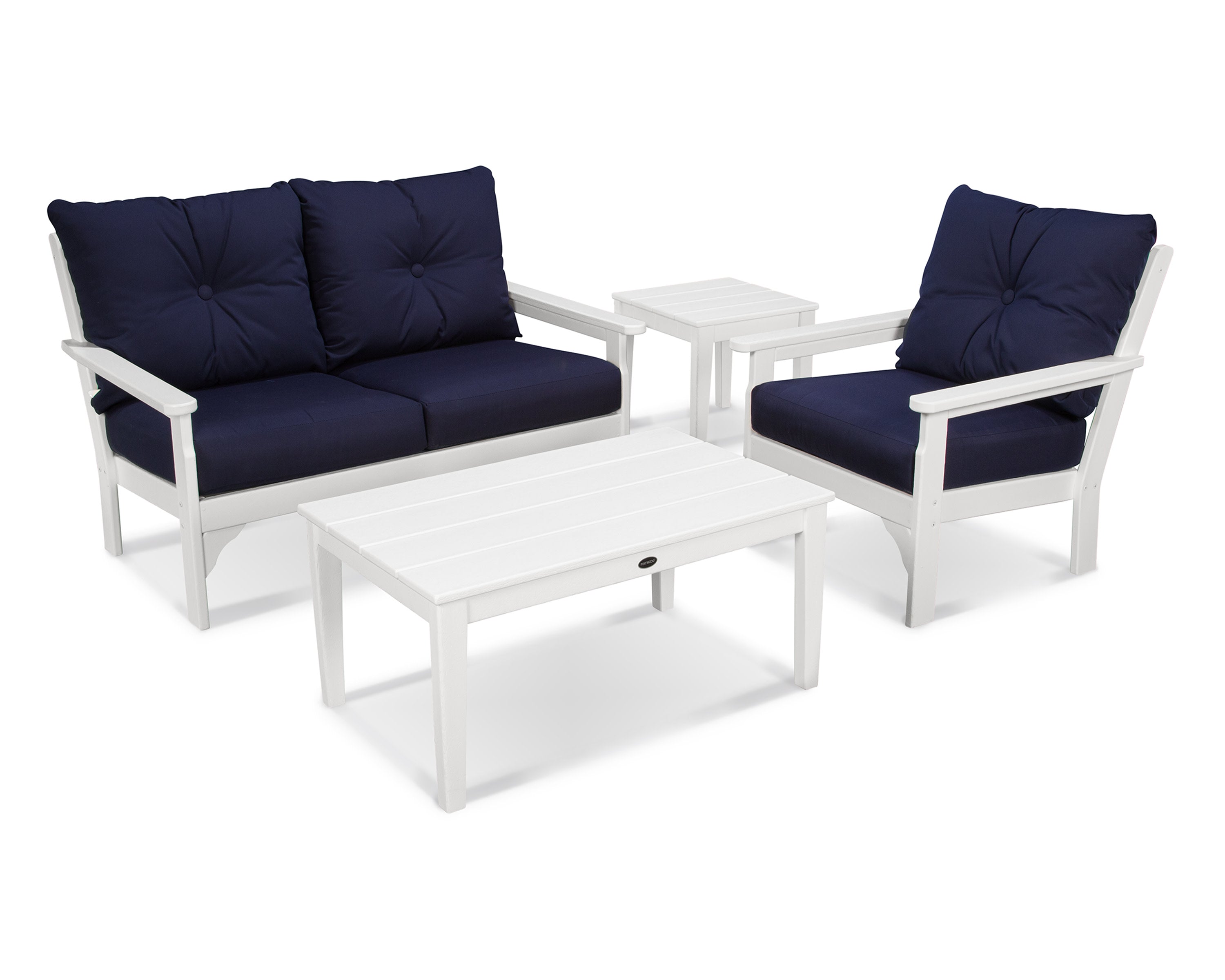 Vineyard 4-Piece Deep Seating Set in White / Navy