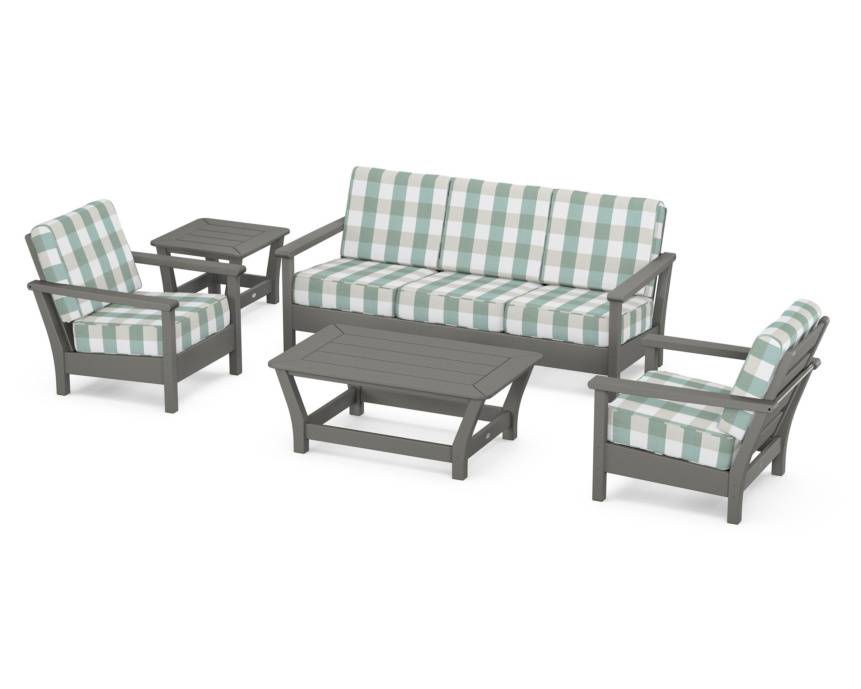 Harbour 5-Piece Deep Seating Set in Slate Grey / Buffalo Plaid Glacier Spa