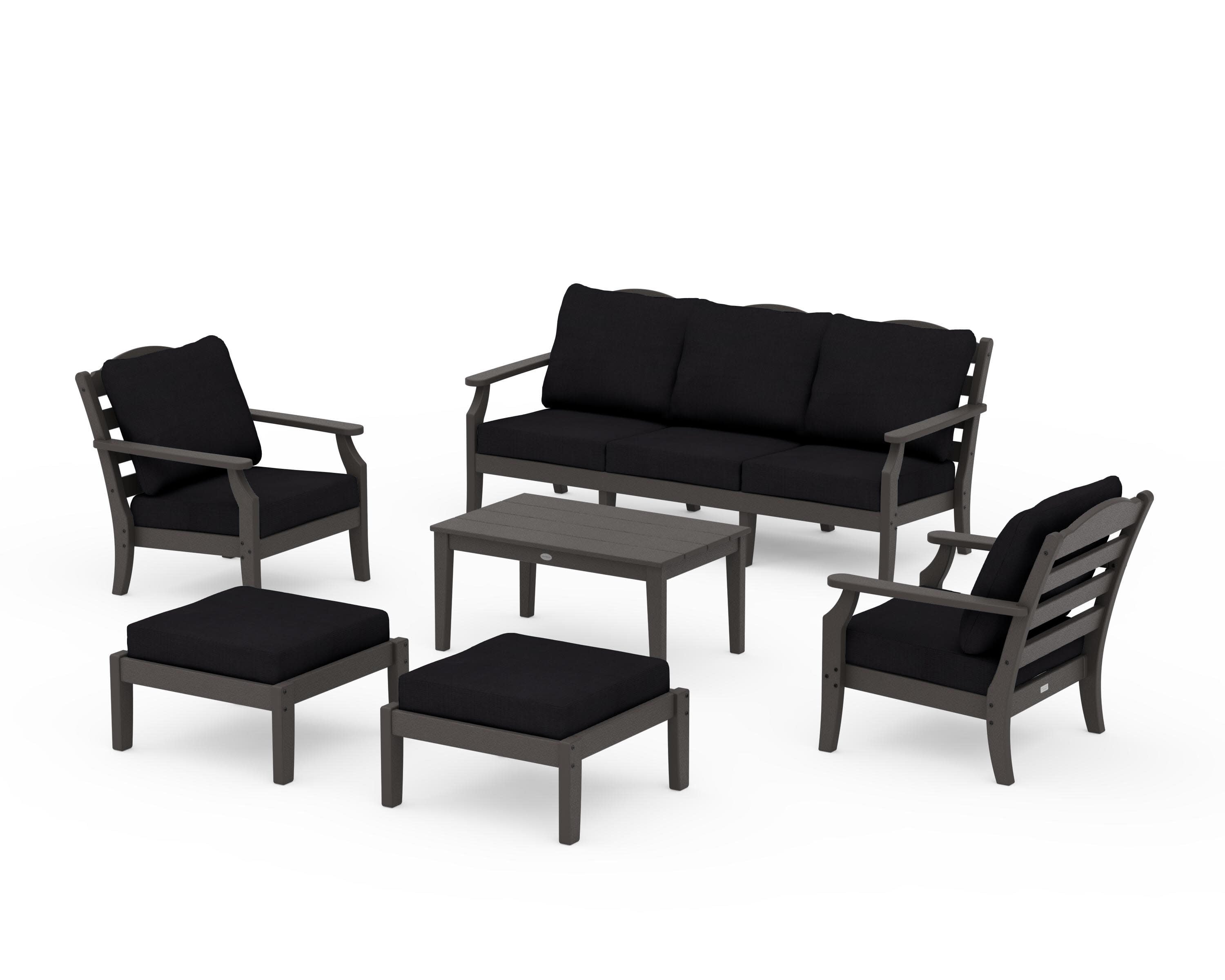 Savannah 6-Piece Lounge Sofa Set in Vintage Coffee / Midnight Linen
