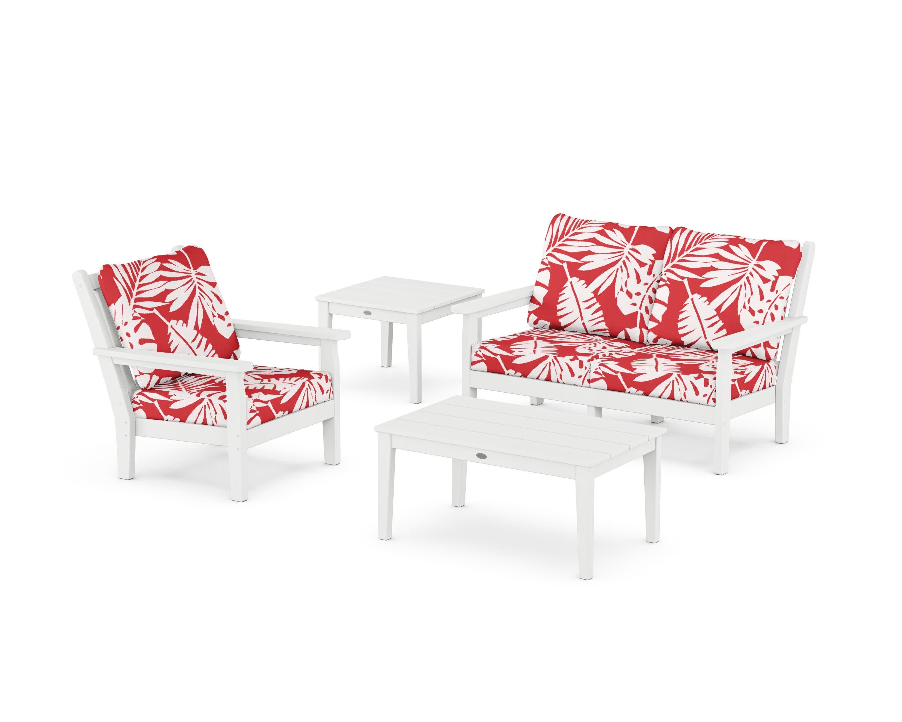 Chippendale 4-Piece Deep Seating Set in White / Leaf Crimson