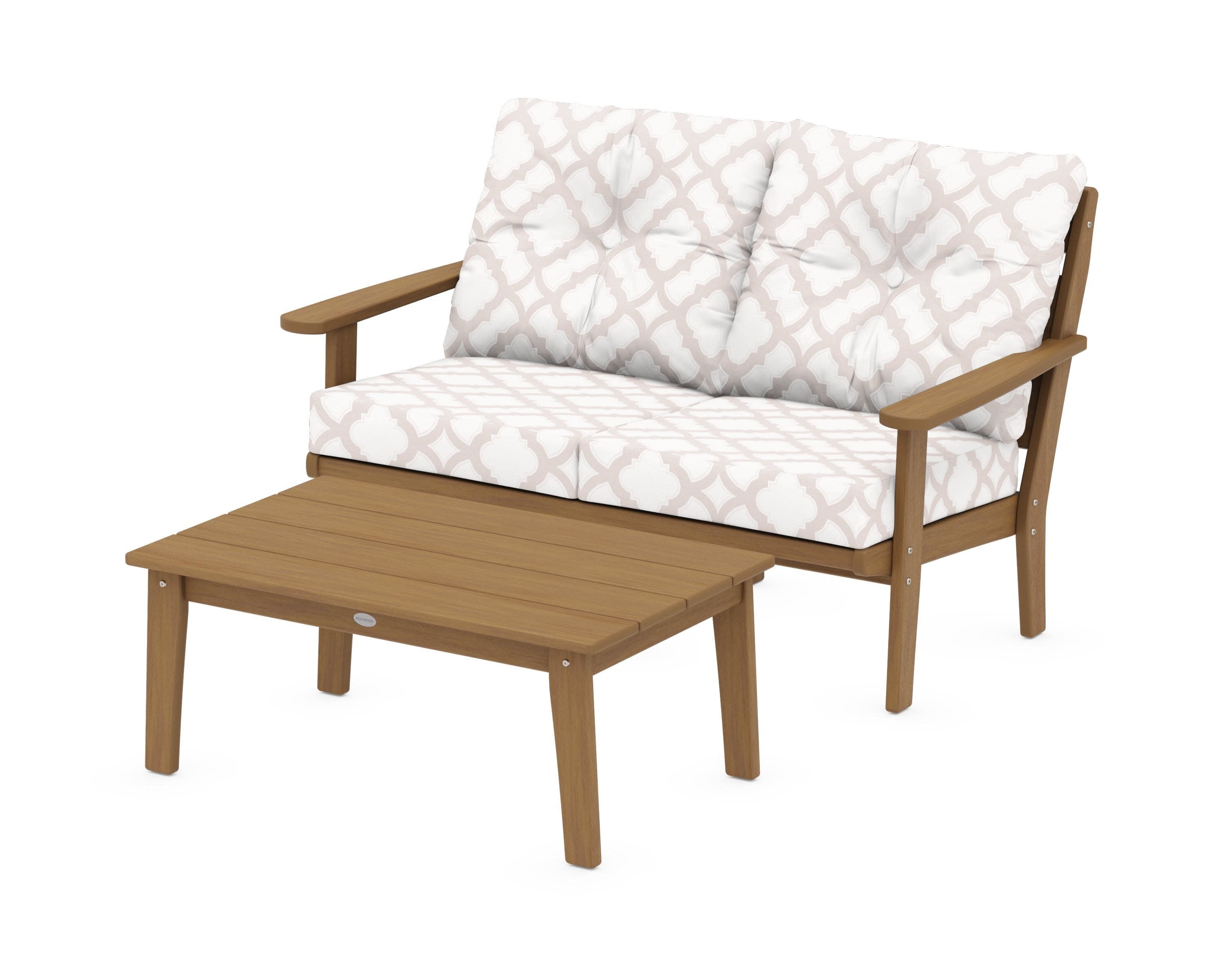 Lakeside 2-Piece Lounge Loveseat Set in Natural / Trellis Dune Burlap