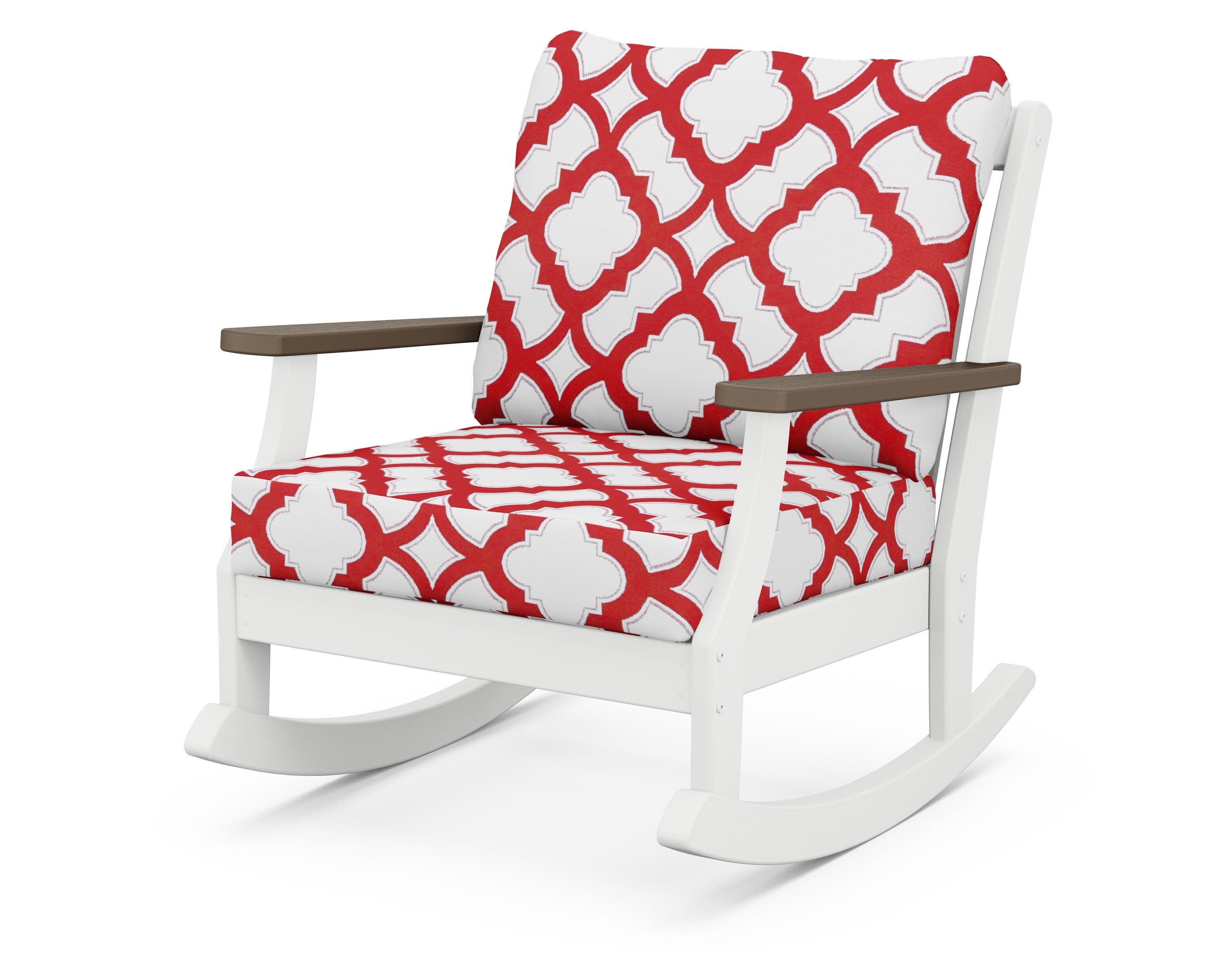Braxton Deep Seating Rocking Chair in White / Kona / Trellis Crimson