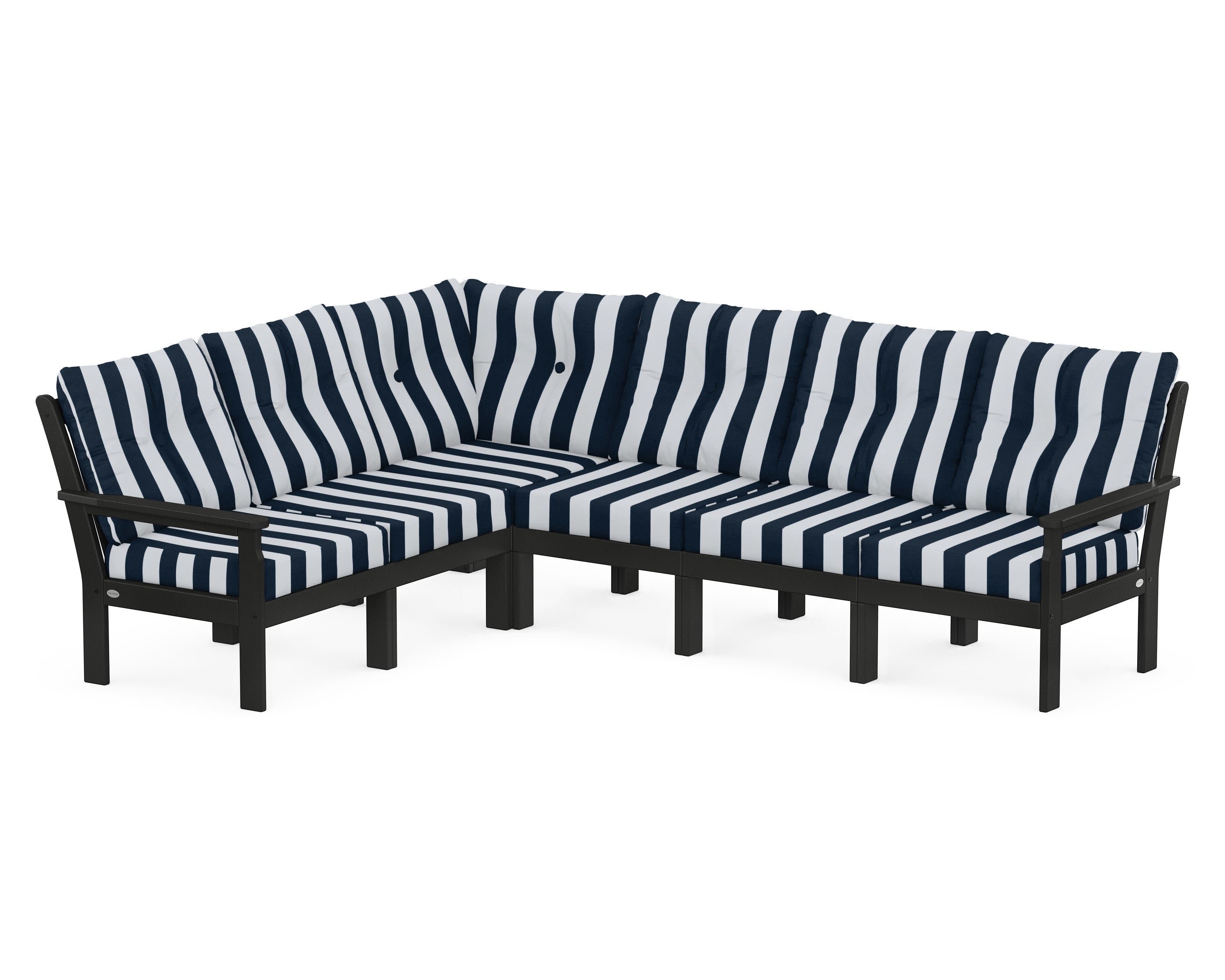 Vineyard 6-Piece Sectional in Black / Cabana Stripe Marine Indigo