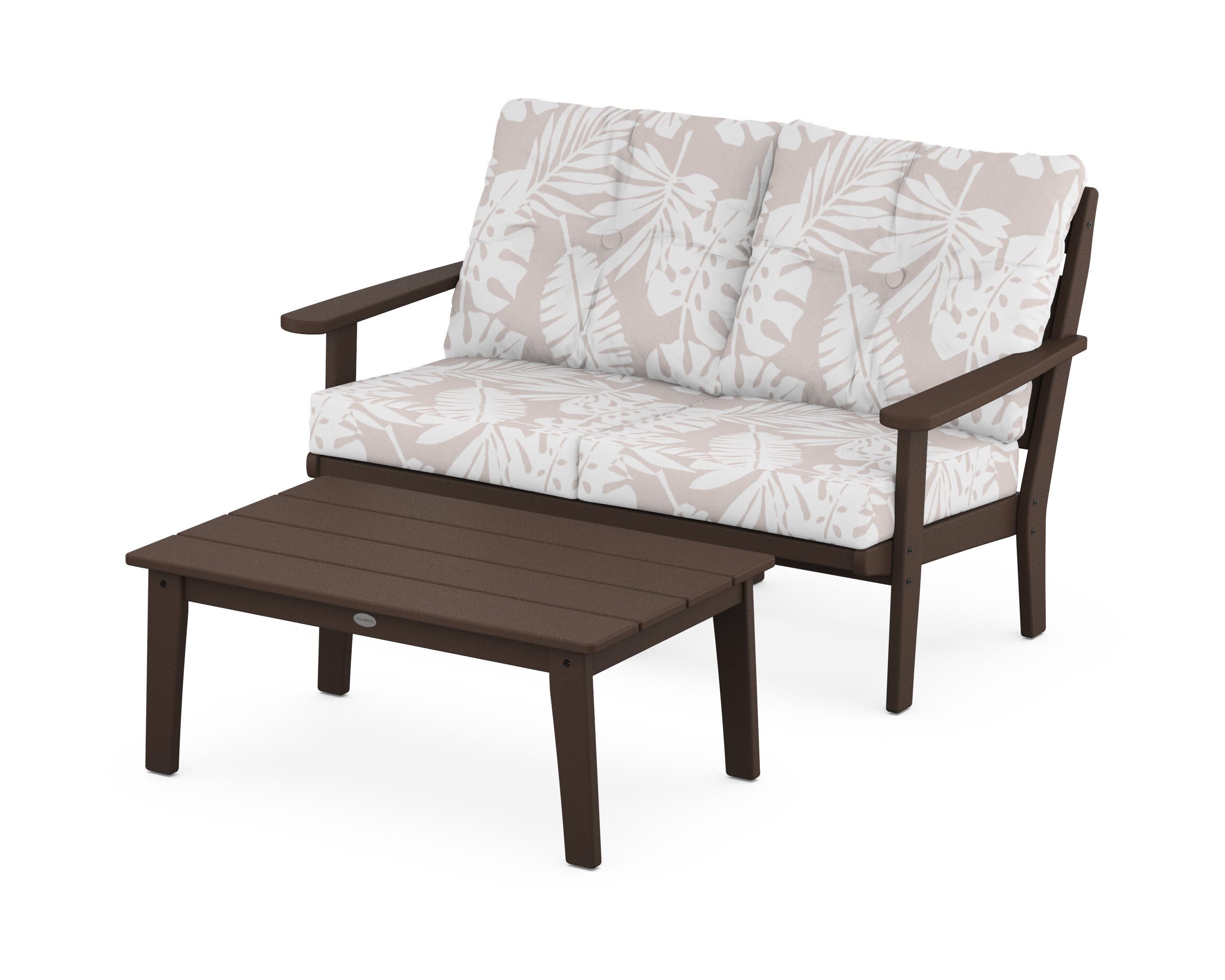 Lakeside 2-Piece Lounge Loveseat Set in Mahogany / Leaf Dune Burlap