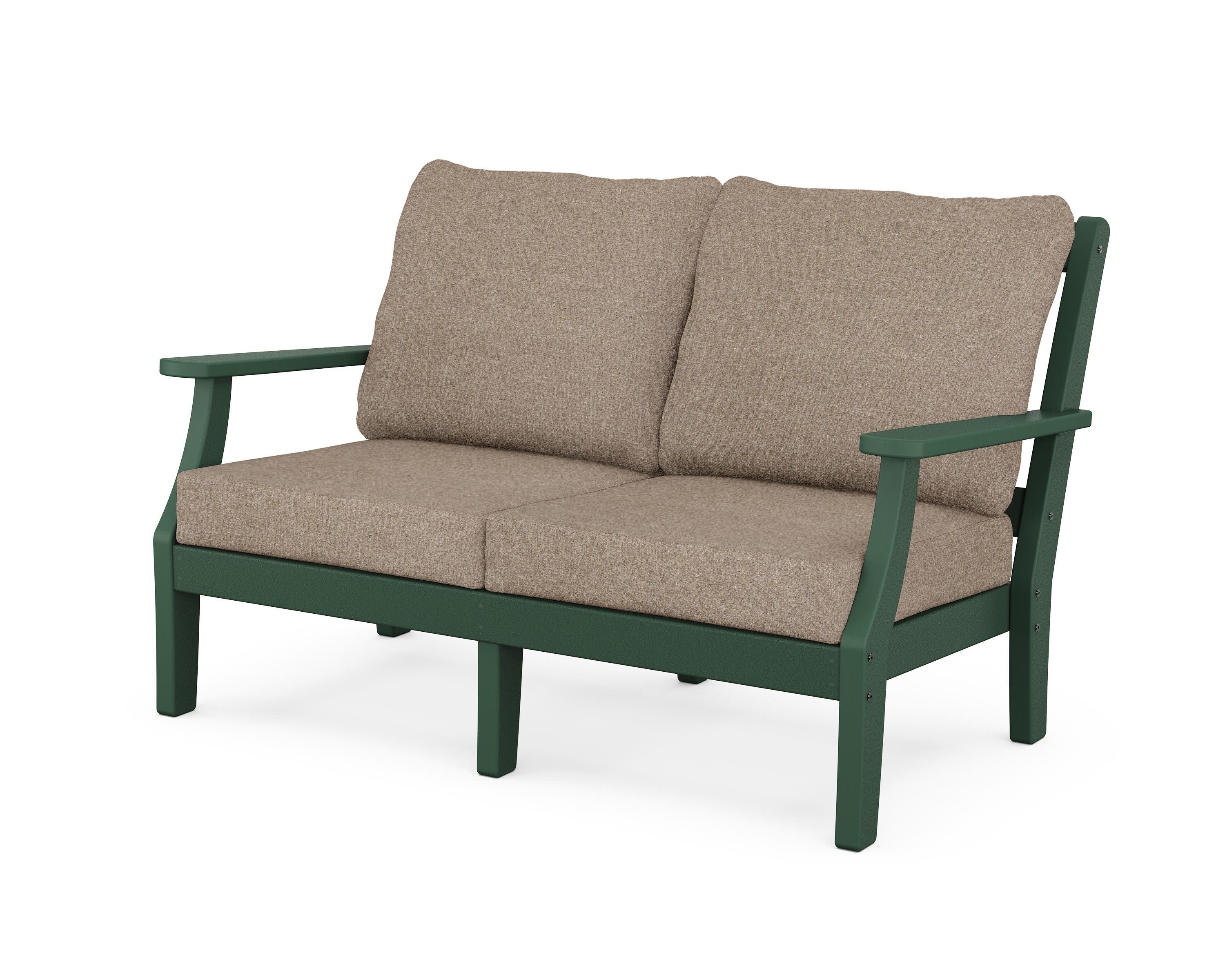 Chinoiserie Deep Seating Loveseat in Green / Spiced Burlap